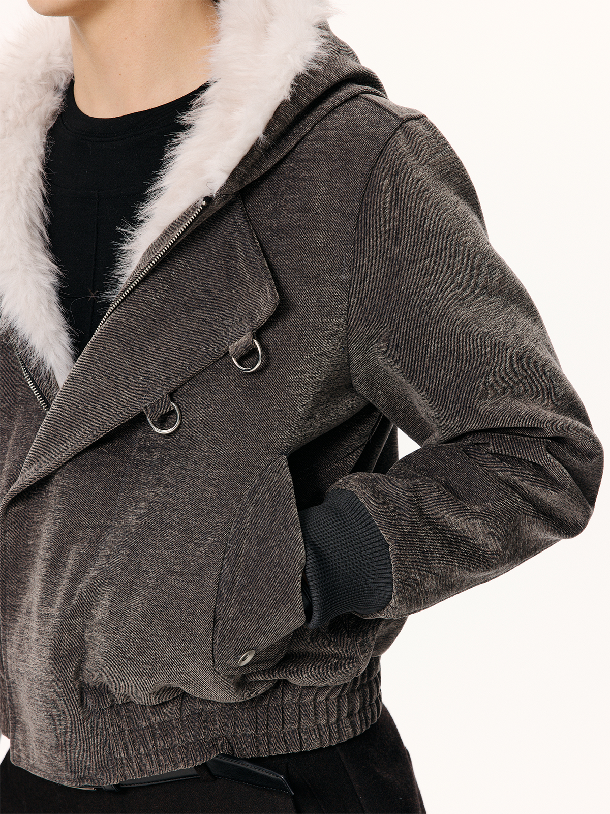 KREATE Hooded Chenille Textured Puffer Jacket