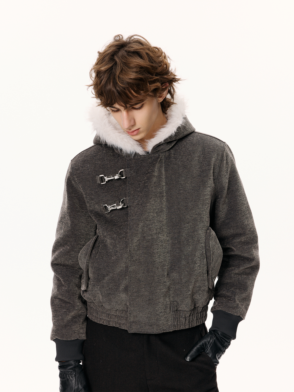 KREATE Hooded Chenille Textured Puffer Jacket