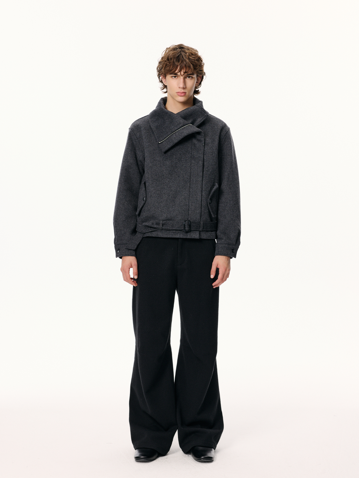 KREATE Curved Wide-Leg Wool-Blend Trousers