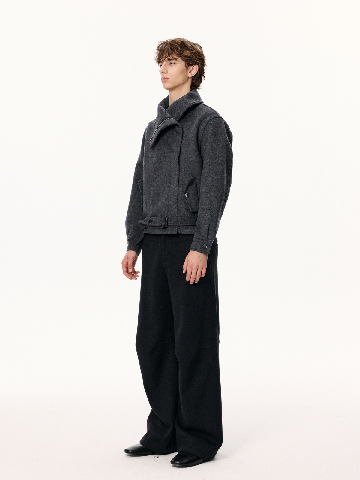 KREATE Curved Wide-Leg Wool-Blend Trousers