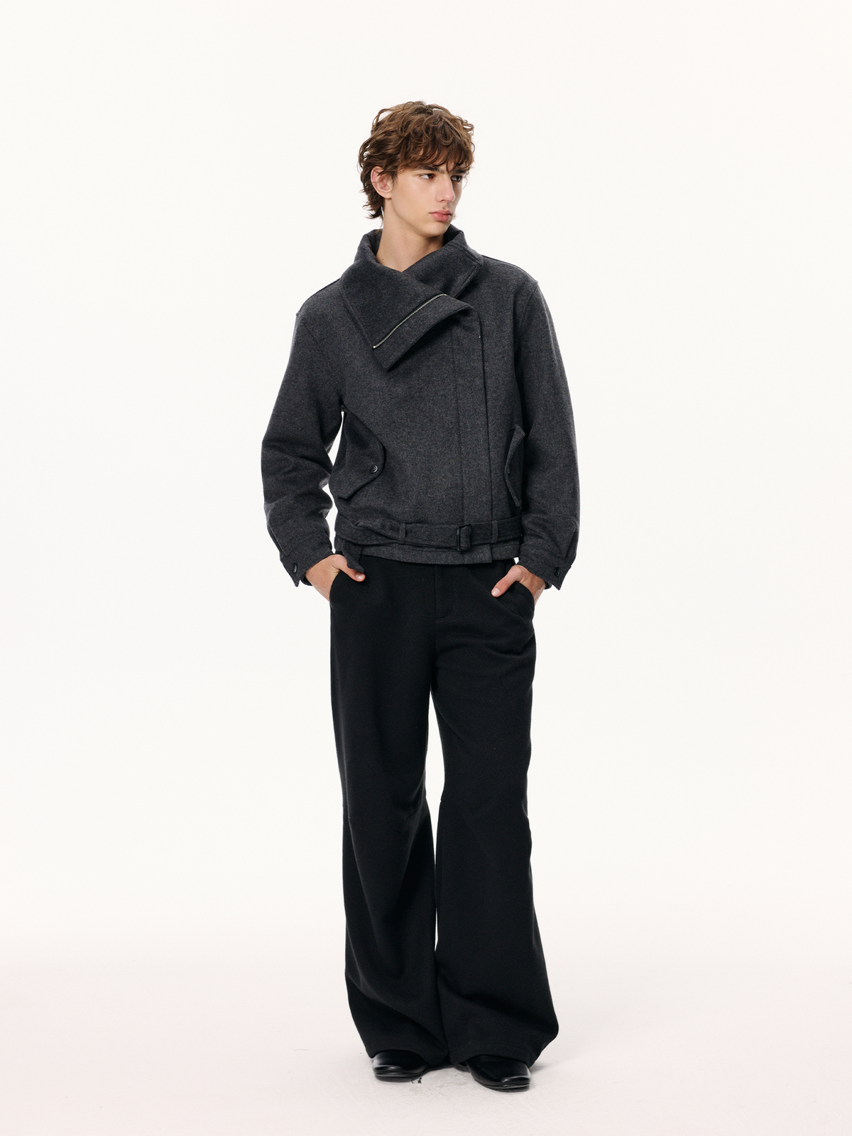 KREATE Curved Wide-Leg Wool-Blend Trousers