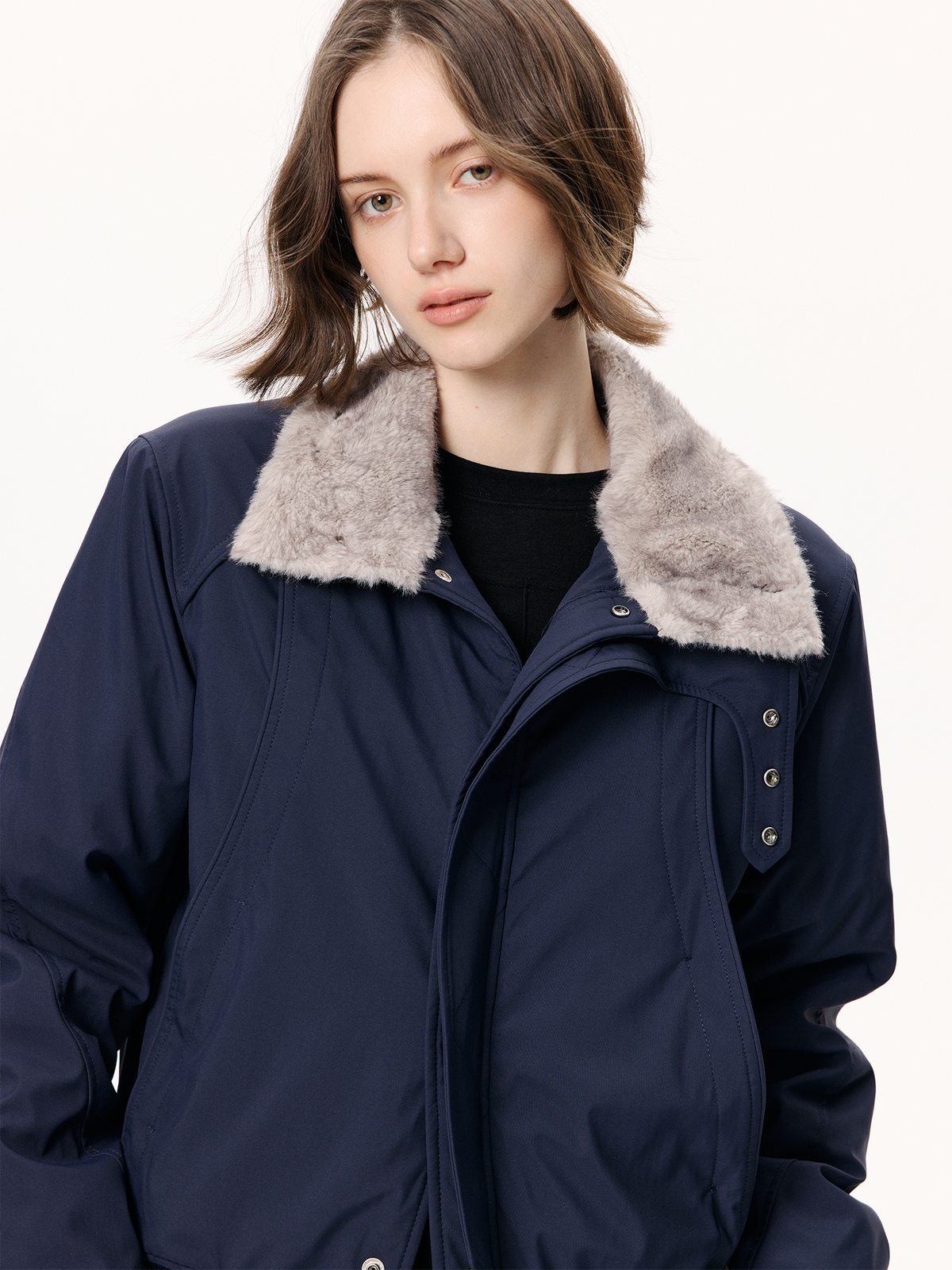 KREATE Faux Fur Stand-Collar Short Puffer Jacket