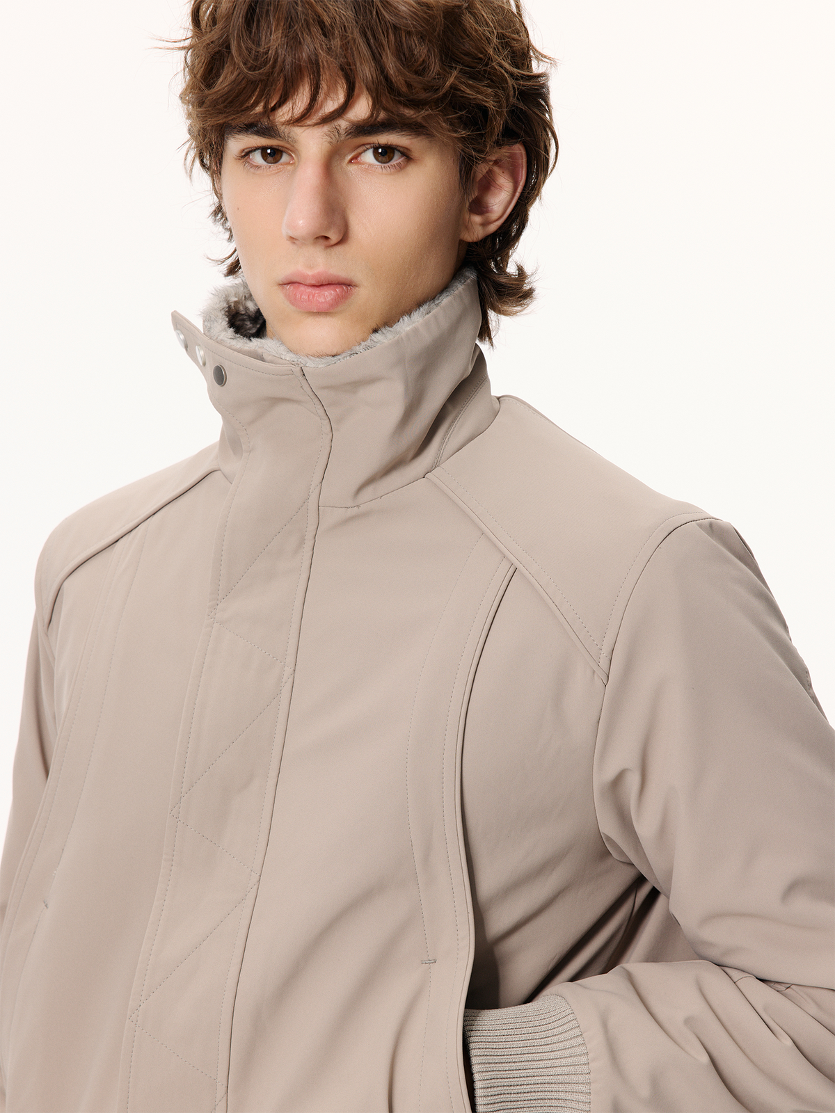 KREATE Faux Fur Stand-Collar Short Puffer Jacket