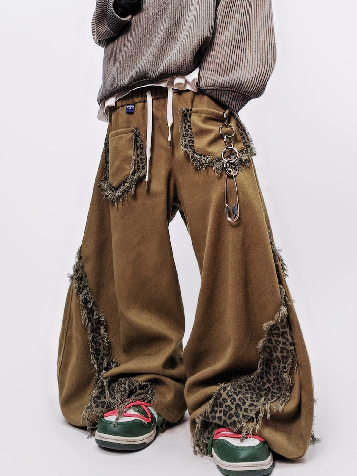 UUCSCC Leopard Spliced Wide-Leg Pants