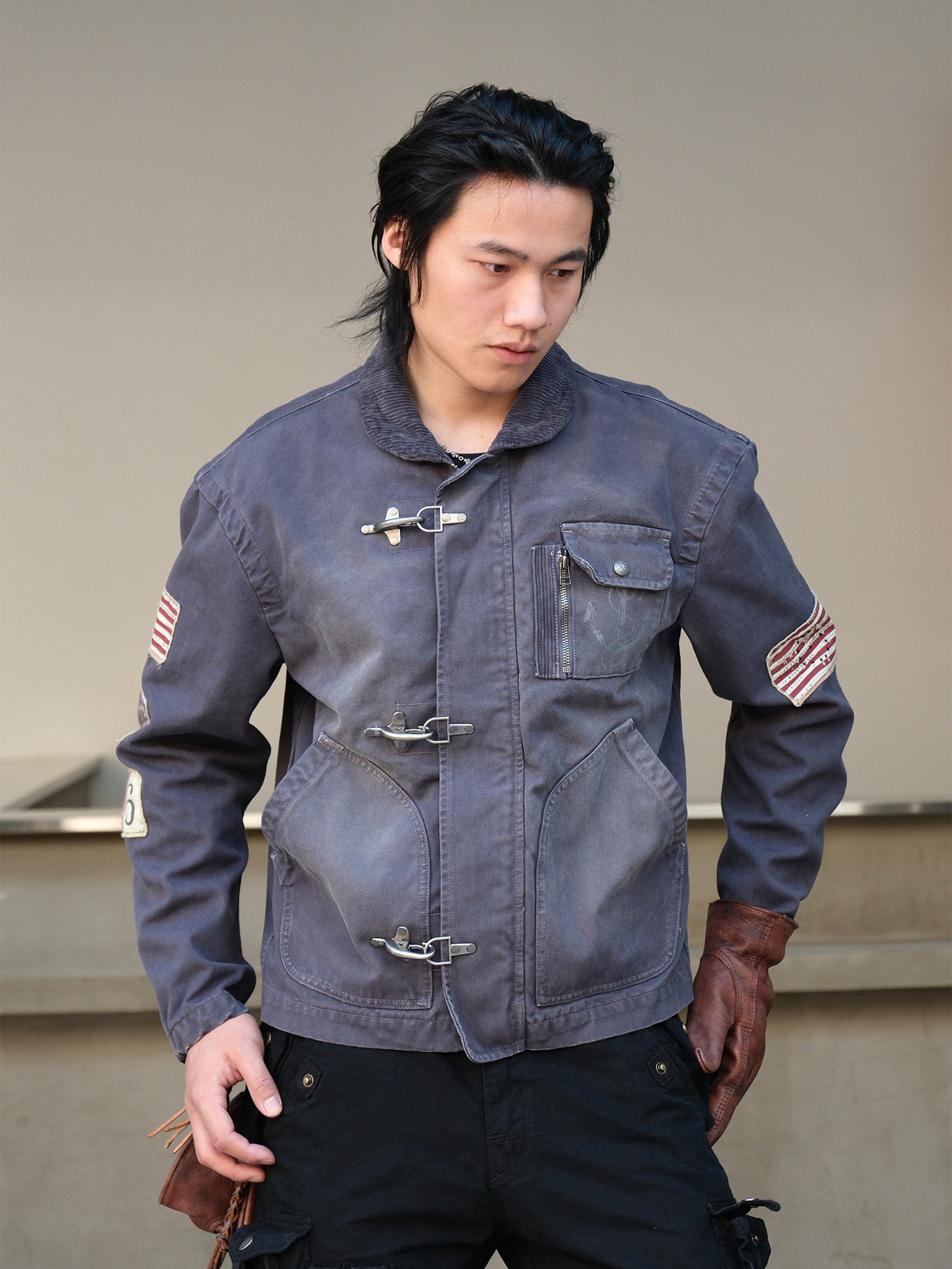 NEIGBORL Distressed Flight-Buckle Workwear Jacket, premium urban and streetwear designers apparel on PROJECTISR.com, NEIGBORL