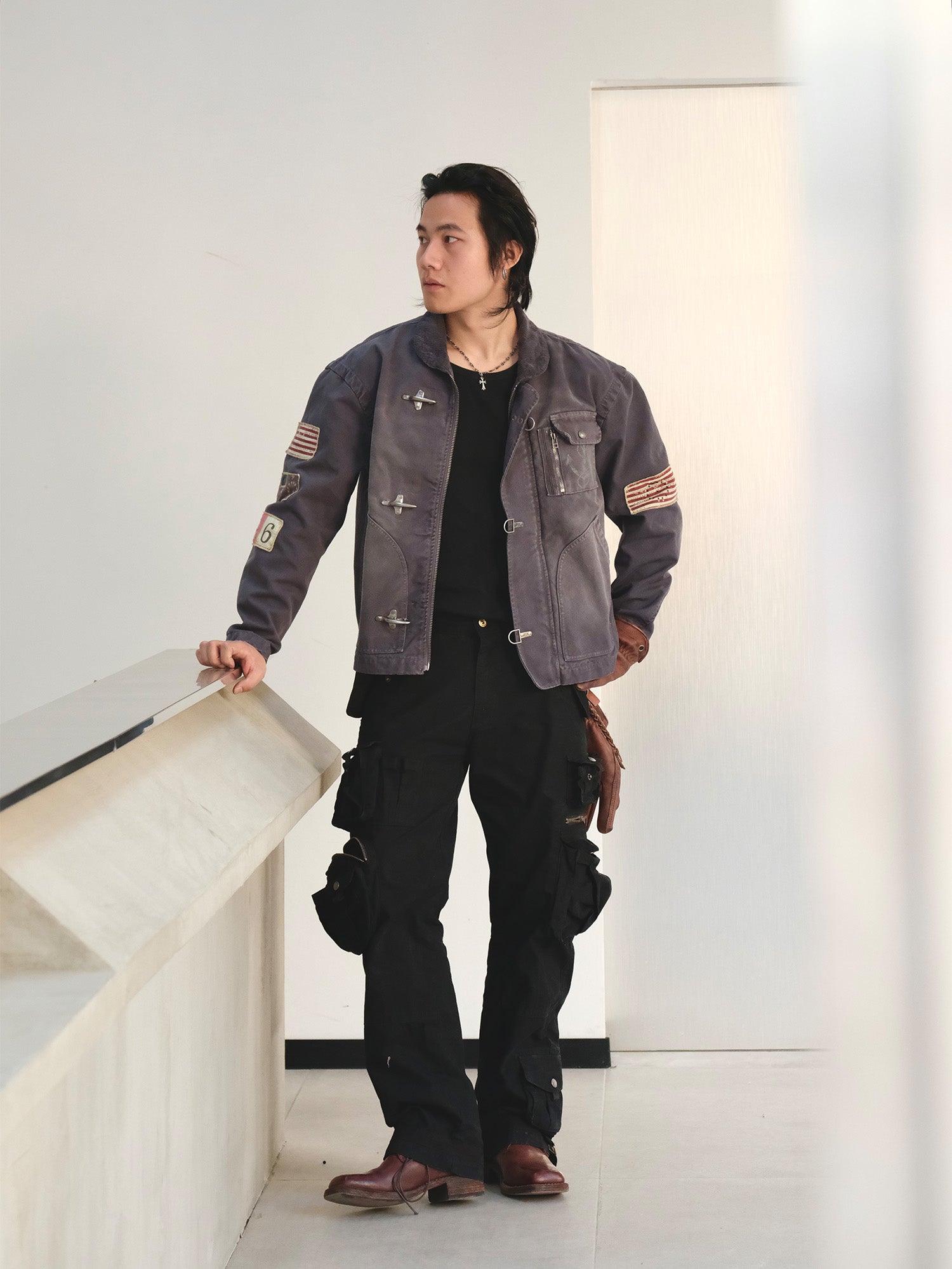 NEIGBORL Distressed Flight-Buckle Workwear Jacket, premium urban and streetwear designers apparel on PROJECTISR.com, NEIGBORL