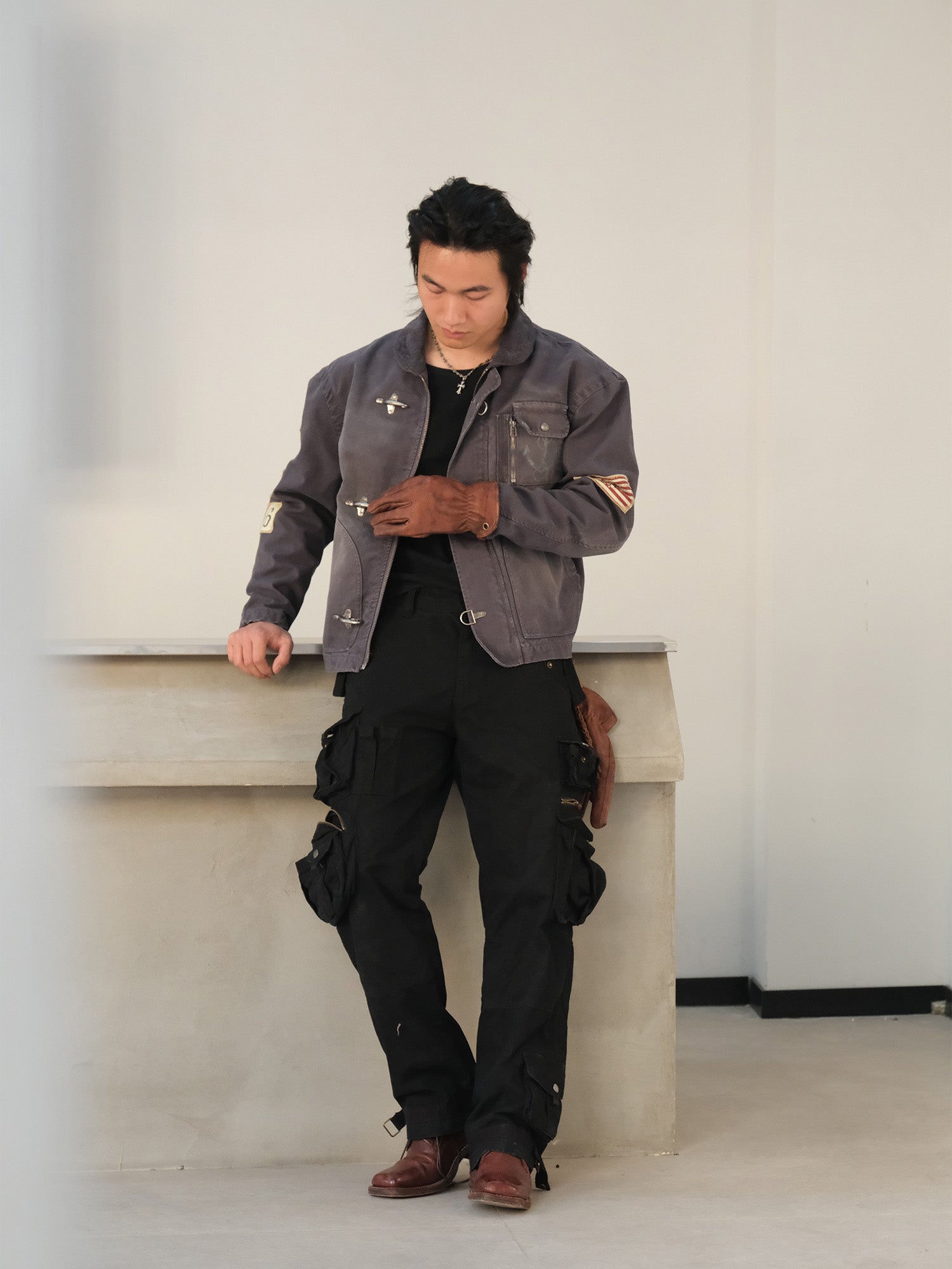 NEIGBORL Distressed Flight-Buckle Workwear Jacket, premium urban and streetwear designers apparel on PROJECTISR.com, NEIGBORL