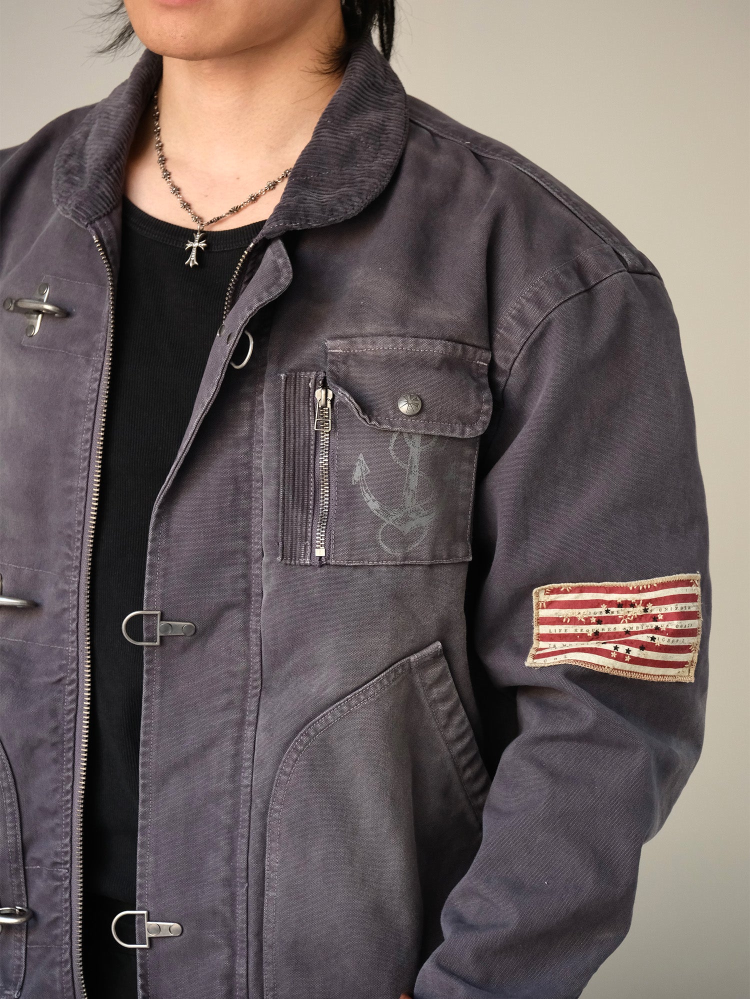 NEIGBORL Distressed Flight-Buckle Workwear Jacket, premium urban and streetwear designers apparel on PROJECTISR.com, NEIGBORL