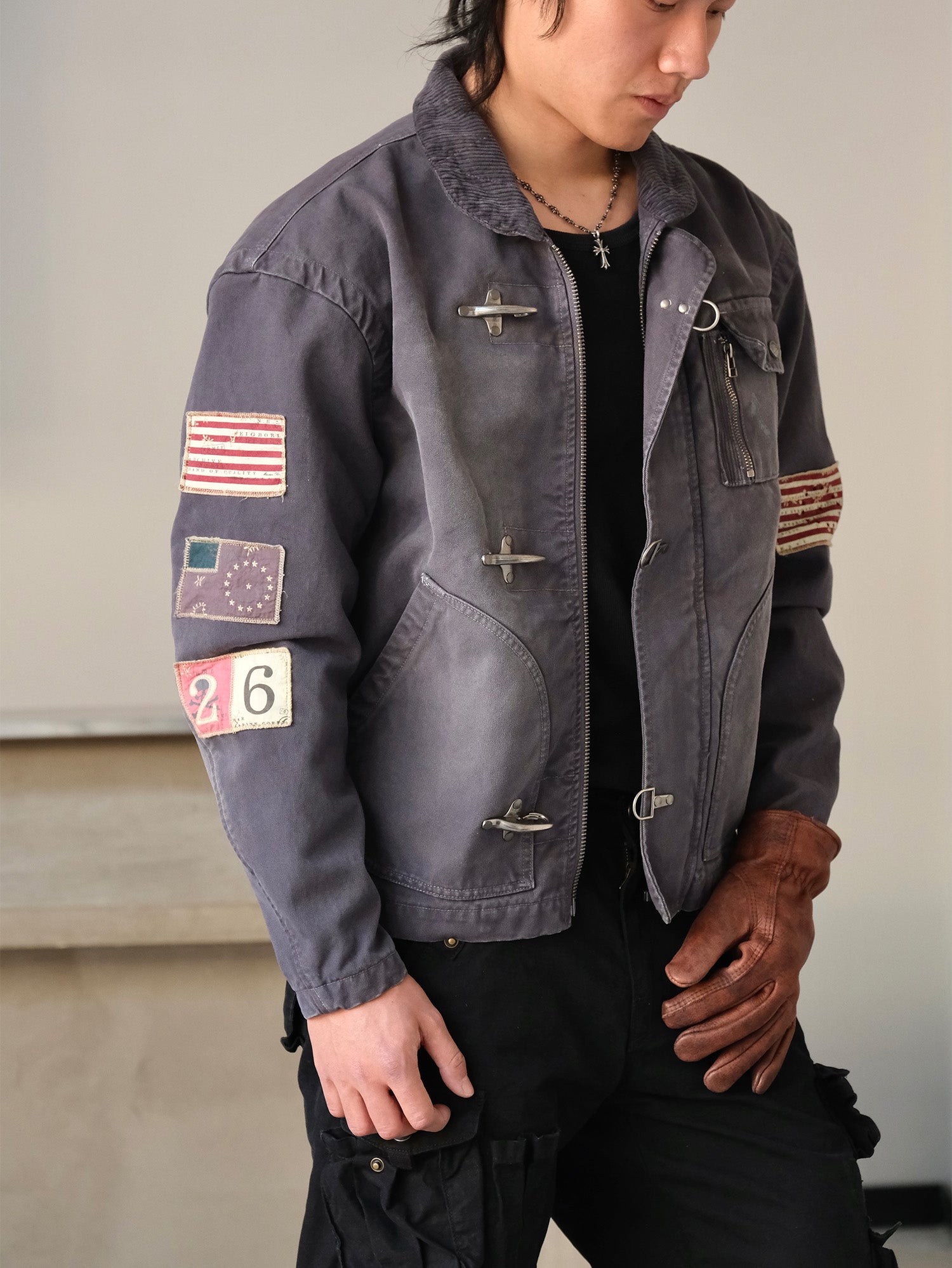 NEIGBORL Distressed Flight-Buckle Workwear Jacket, premium urban and streetwear designers apparel on PROJECTISR.com, NEIGBORL