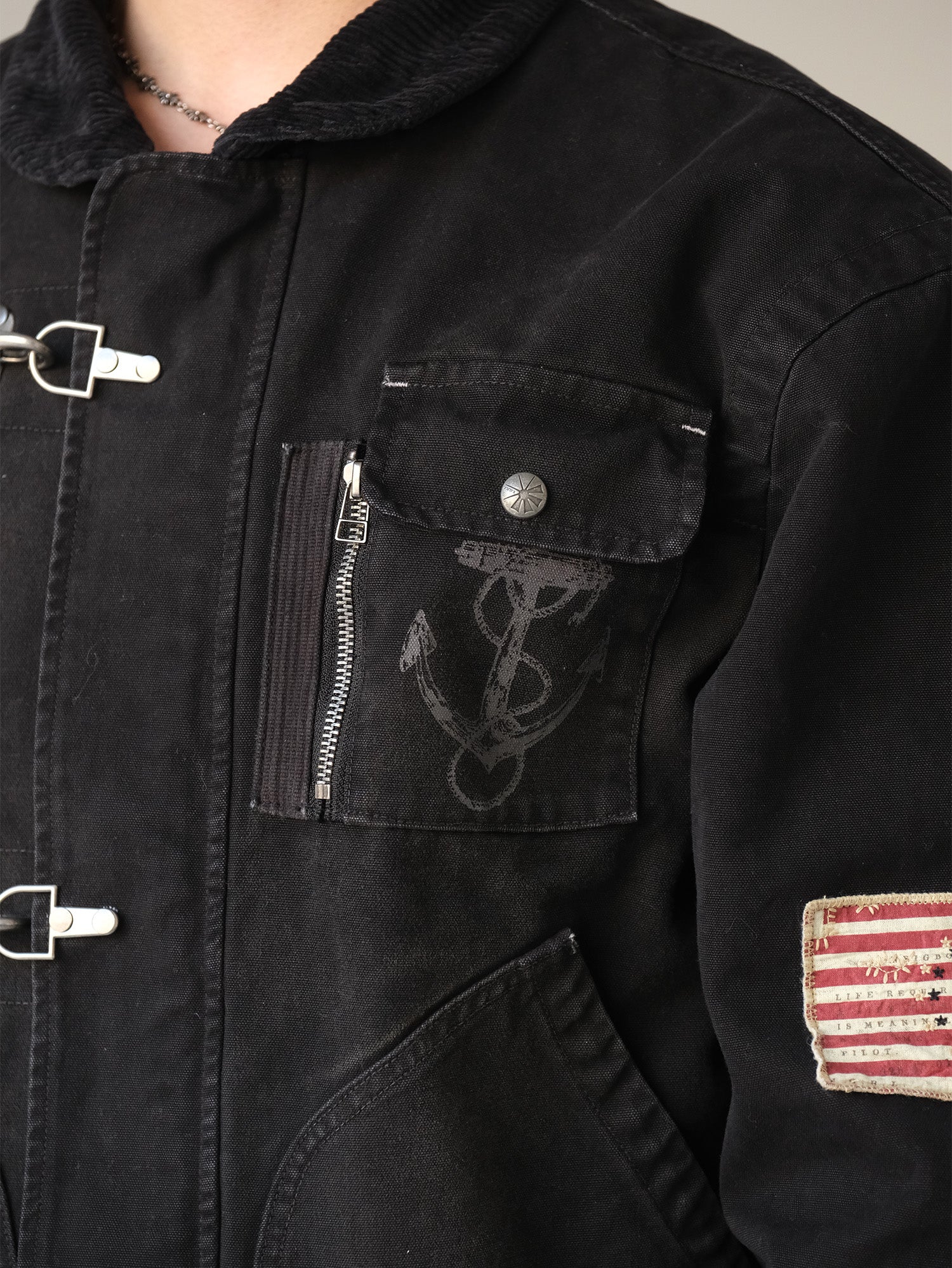 NEIGBORL Distressed Flight-Buckle Workwear Jacket, premium urban and streetwear designers apparel on PROJECTISR.com, NEIGBORL