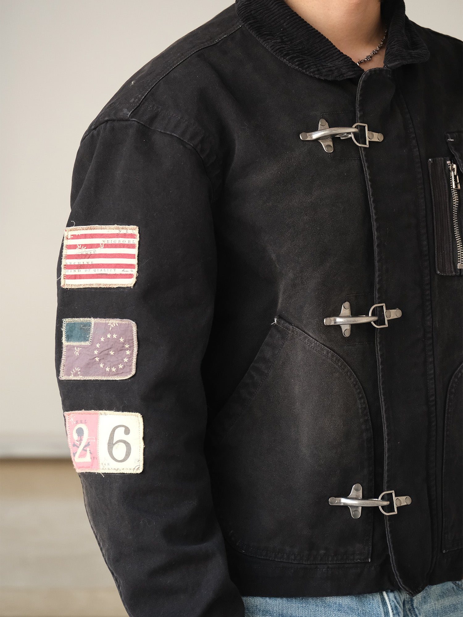 NEIGBORL Distressed Flight-Buckle Workwear Jacket, premium urban and streetwear designers apparel on PROJECTISR.com, NEIGBORL