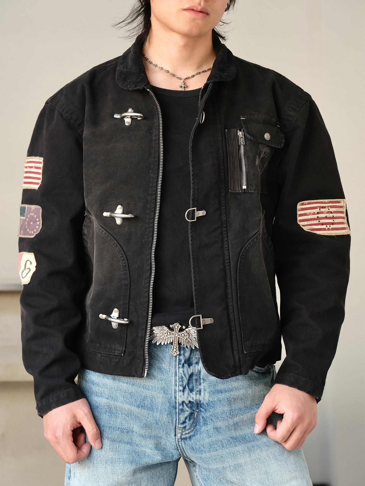NEIGBORL Distressed Flight-Buckle Workwear Jacket, premium urban and streetwear designers apparel on PROJECTISR.com, NEIGBORL