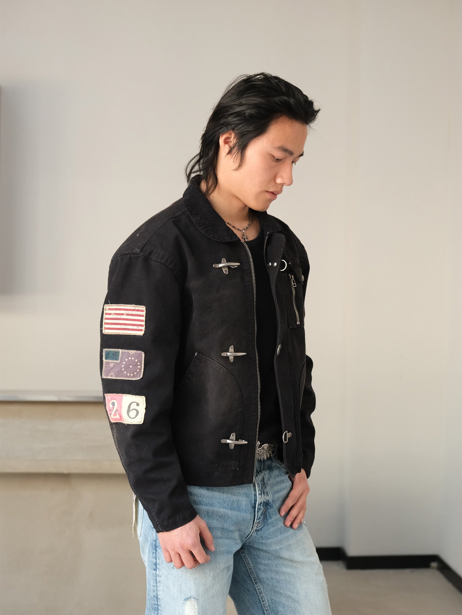 NEIGBORL Distressed Flight-Buckle Workwear Jacket, premium urban and streetwear designers apparel on PROJECTISR.com, NEIGBORL