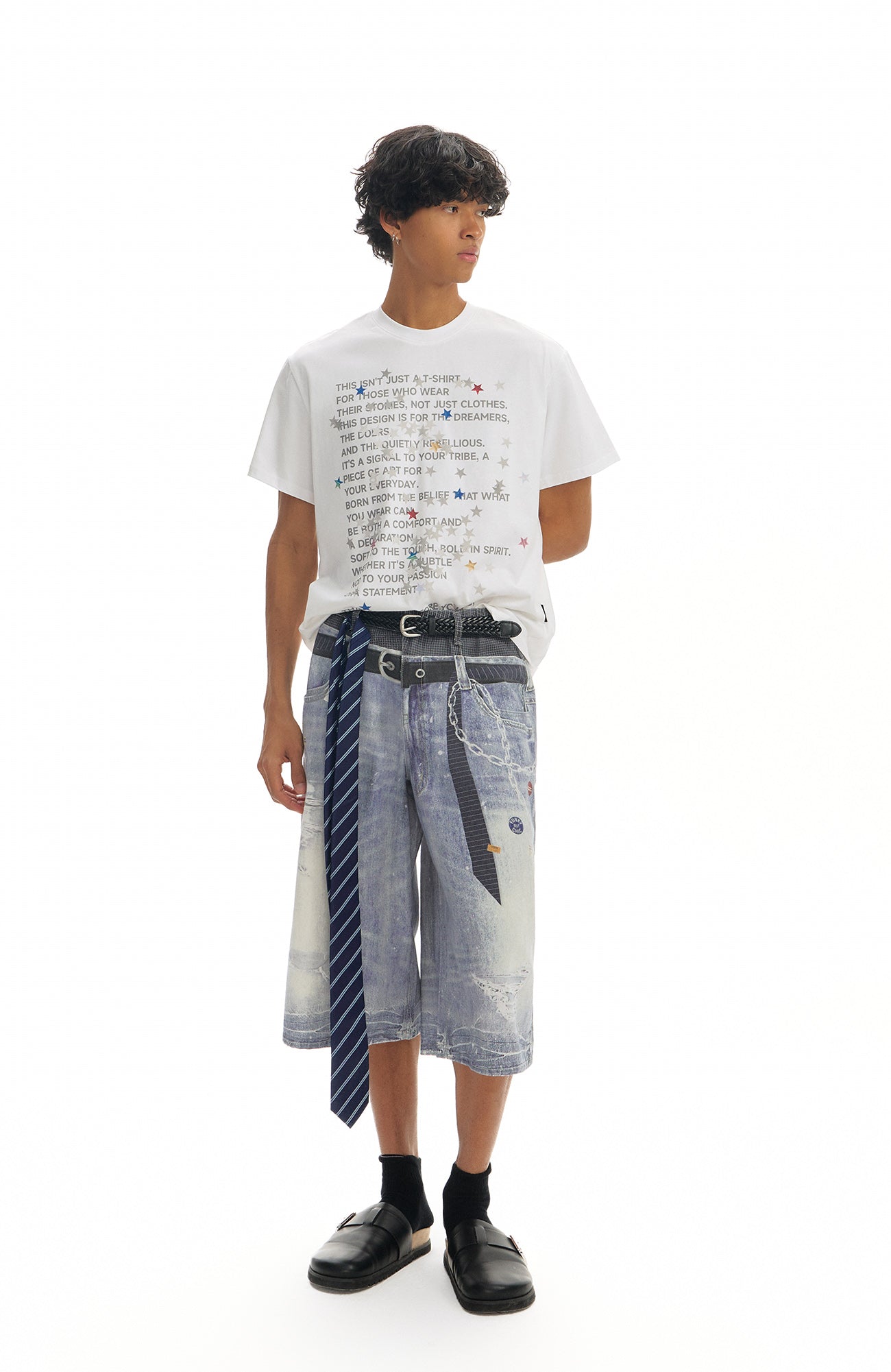 TGNS Trompe-l'œil Distressed Double-Waist Jorts