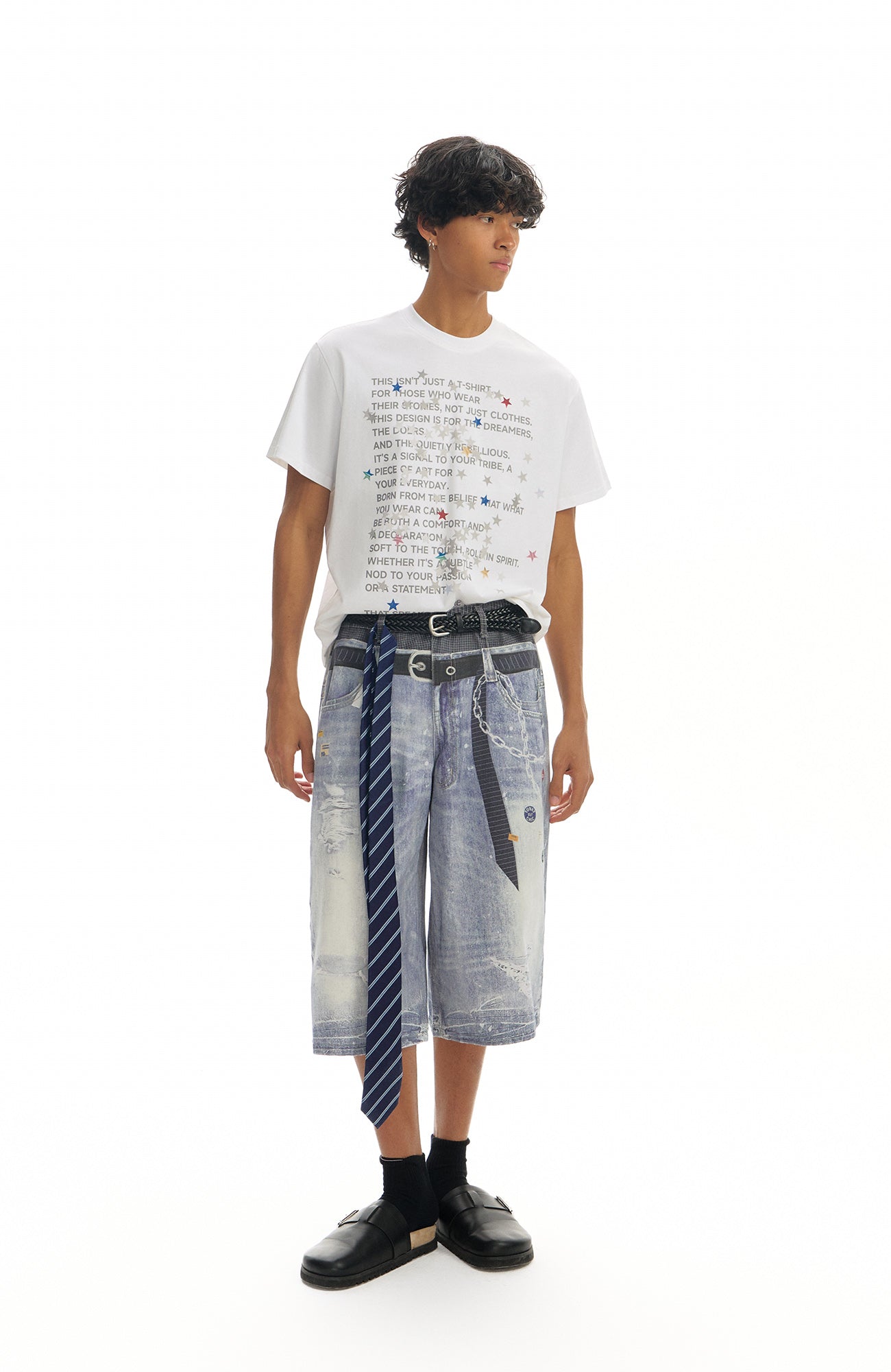 TGNS Trompe-l'œil Distressed Double-Waist Jorts