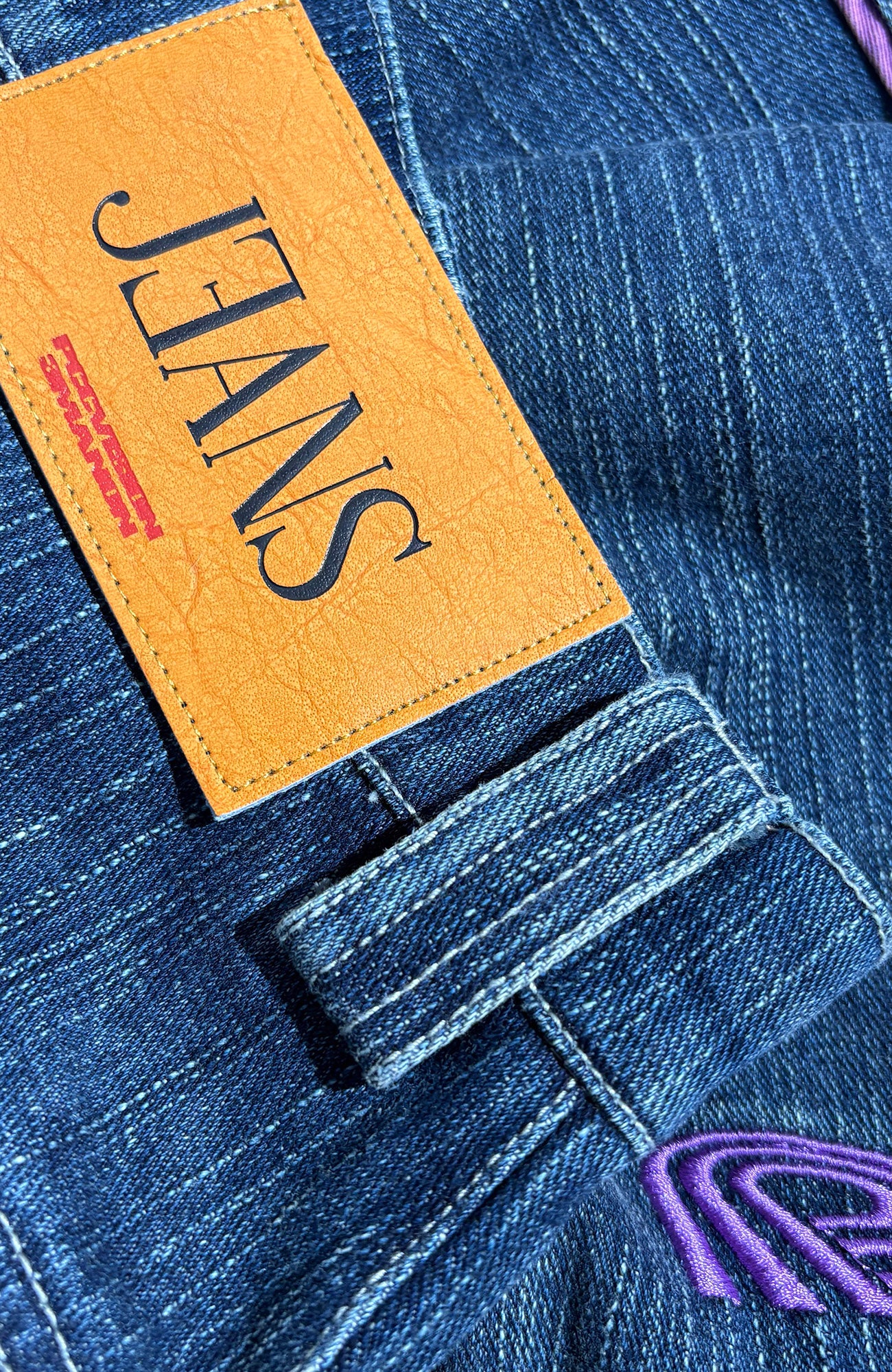 PCCVISION Contrast Stitch Embroidered Washed Jeans