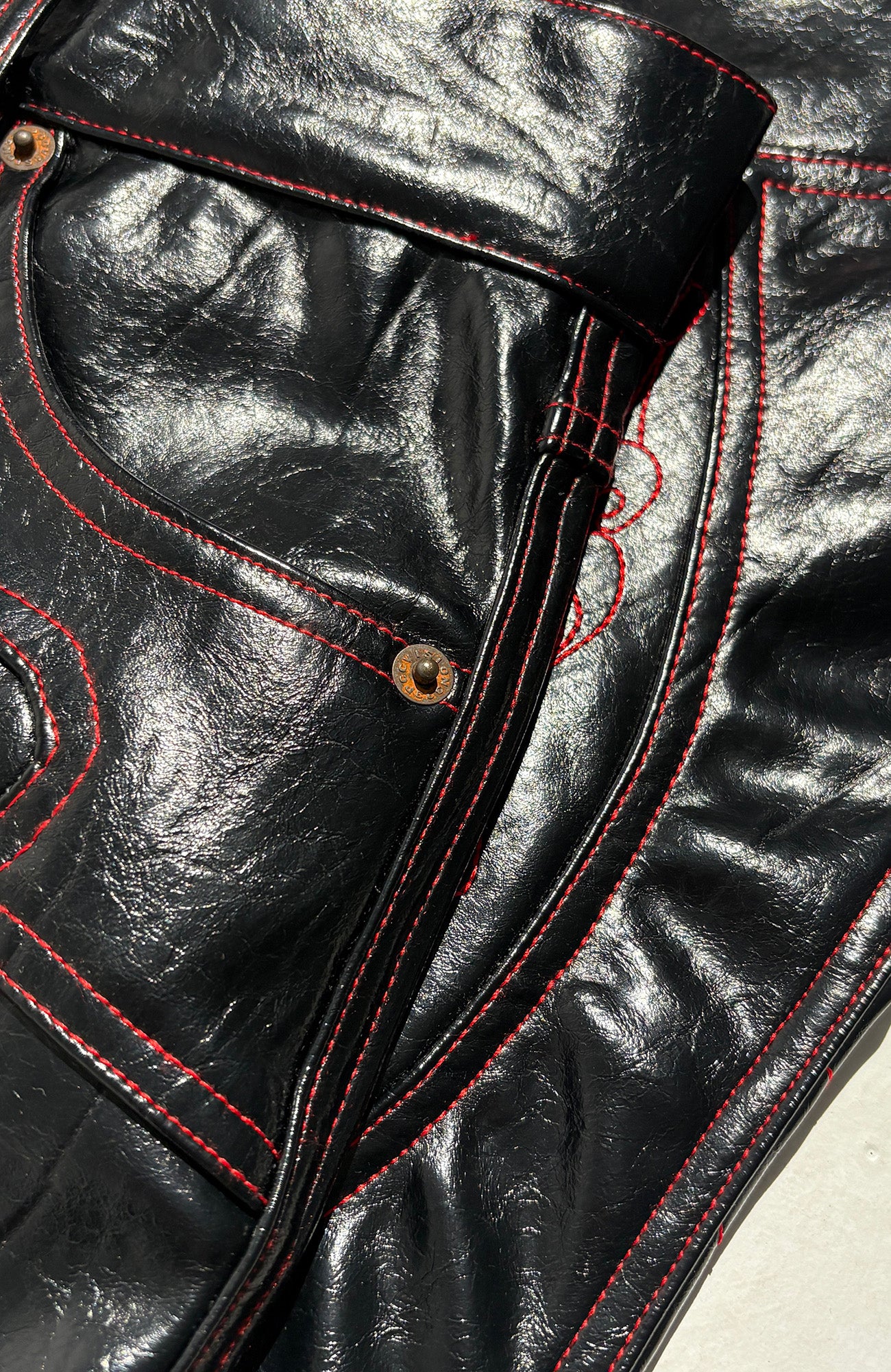 PCCVISION Gothic Skull Stitch PU Pants