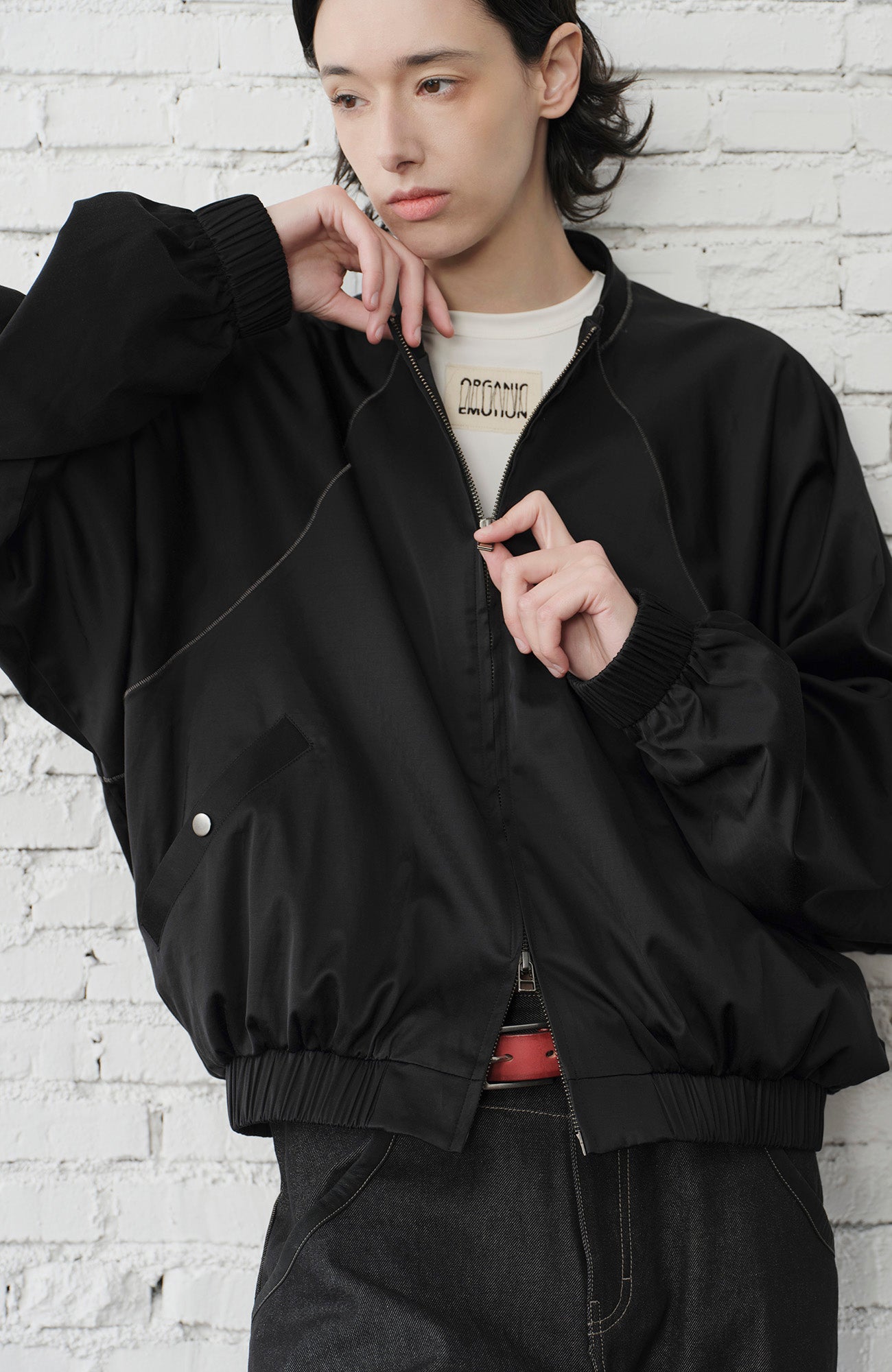 ORGANIC Raglan-Sleeve Satin Zip Jacket, premium urban and streetwear designers apparel on PROJECTISR.com, ORGANIC EMOTION