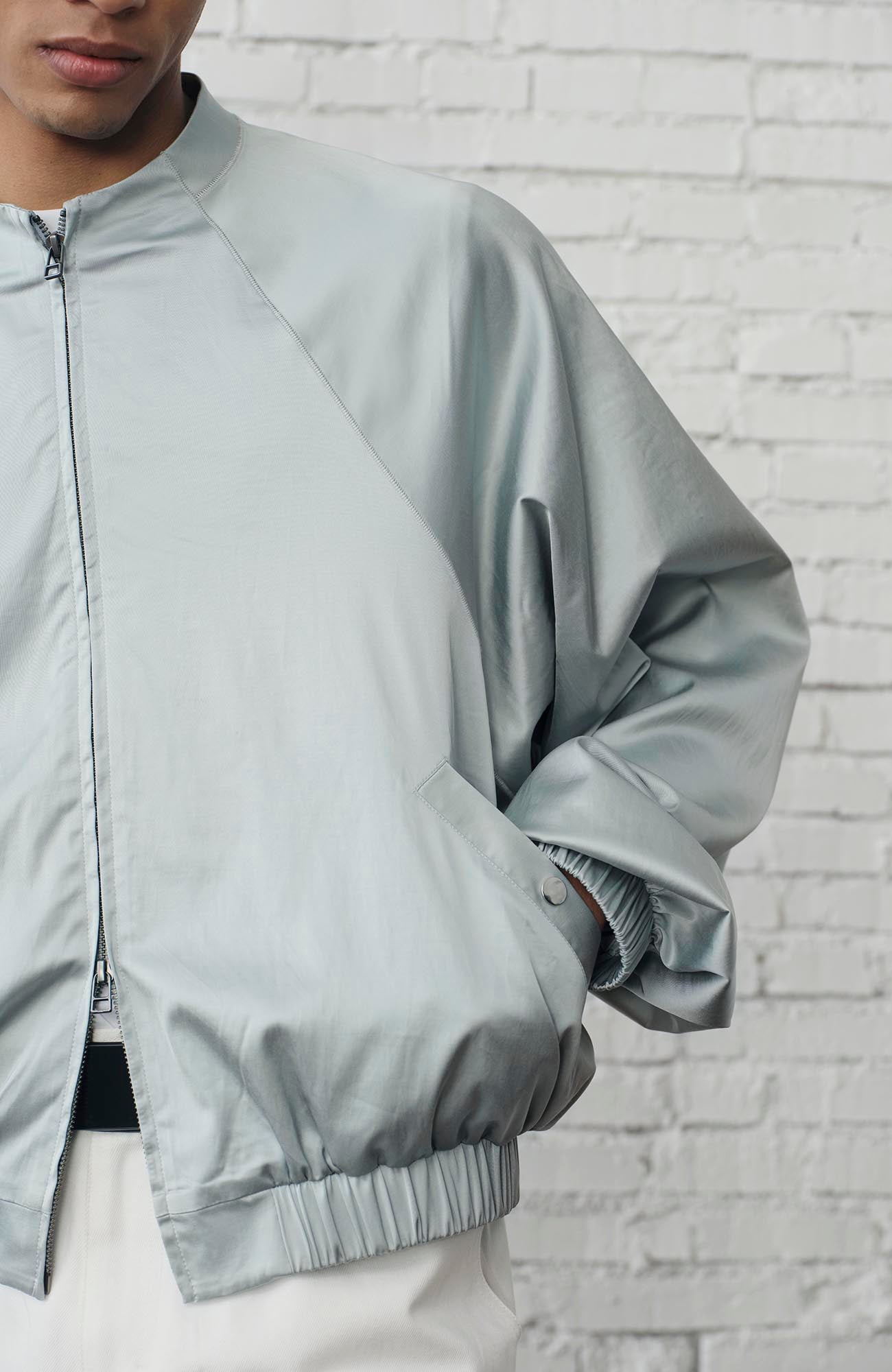 ORGANIC Raglan-Sleeve Satin Zip Jacket, premium urban and streetwear designers apparel on PROJECTISR.com, ORGANIC EMOTION