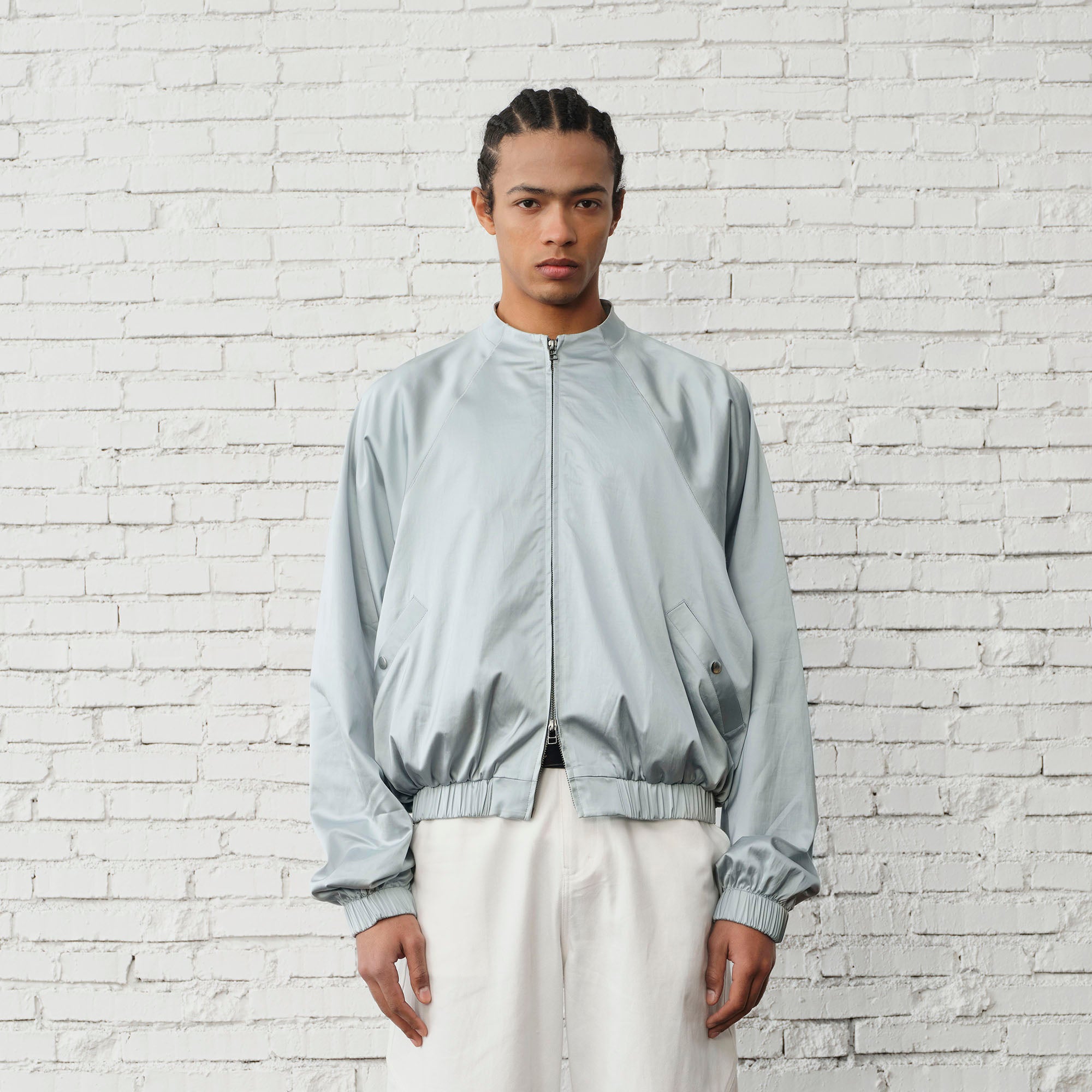 ORGANIC Raglan-Sleeve Satin Zip Jacket, premium urban and streetwear designers apparel on PROJECTISR.com, ORGANIC EMOTION