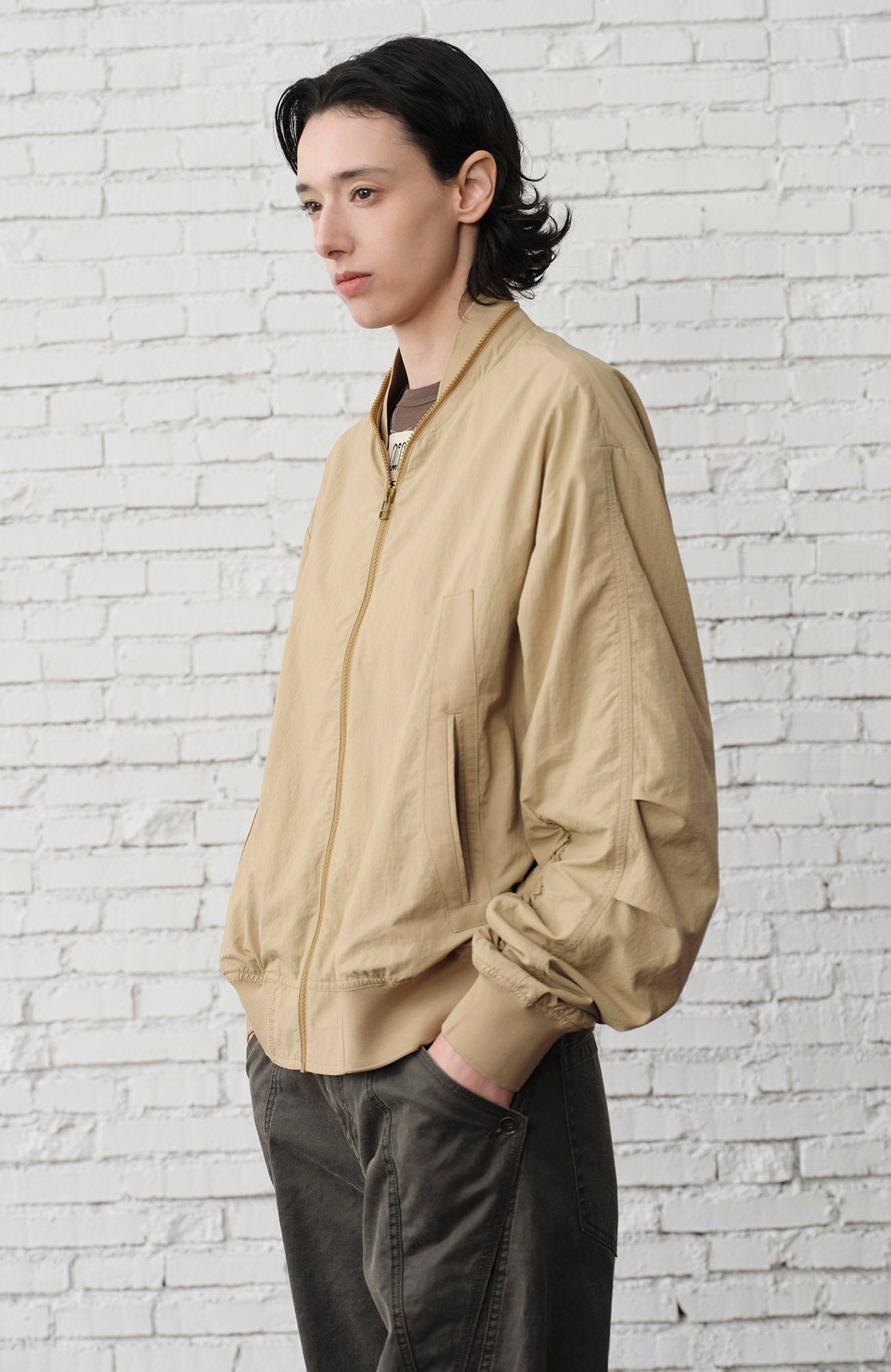 ORGANIC Ruched-Sleeve Bomber Jacket, premium urban and streetwear designers apparel on PROJECTISR.com, ORGANIC EMOTION