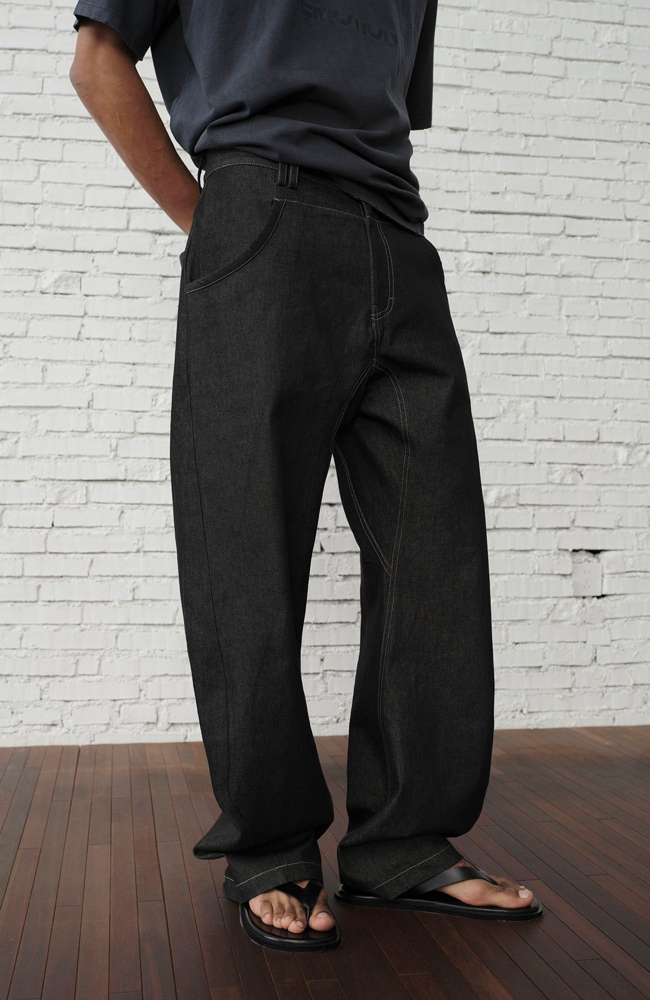 ORGANIC EMOTION EMOTION Contrast-Paneled Workwear Jeans, premium urban and streetwear designers apparel on PROJECTISR.com, ORGANIC EMOTION