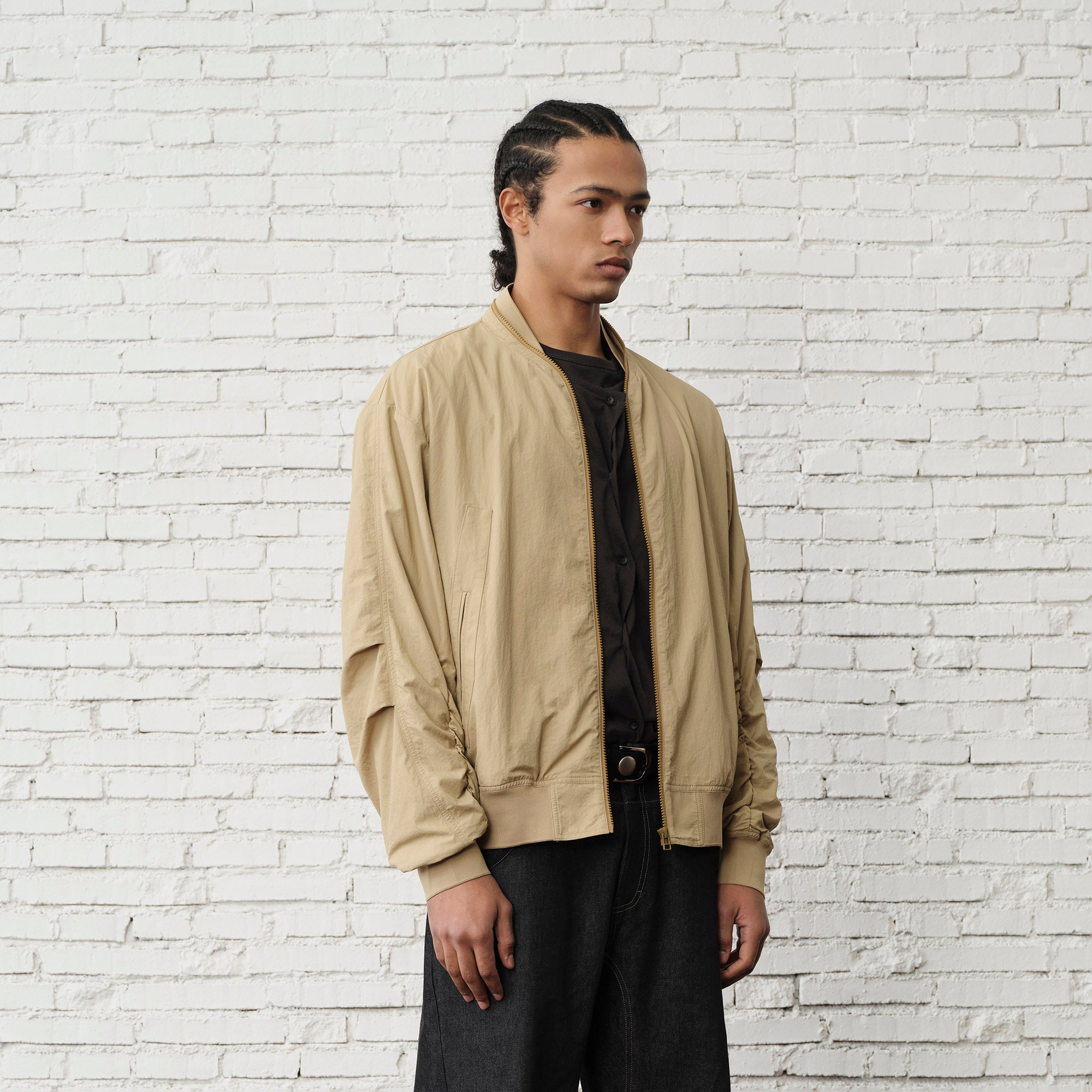 ORGANIC Ruched-Sleeve Bomber Jacket, premium urban and streetwear designers apparel on PROJECTISR.com, ORGANIC EMOTION