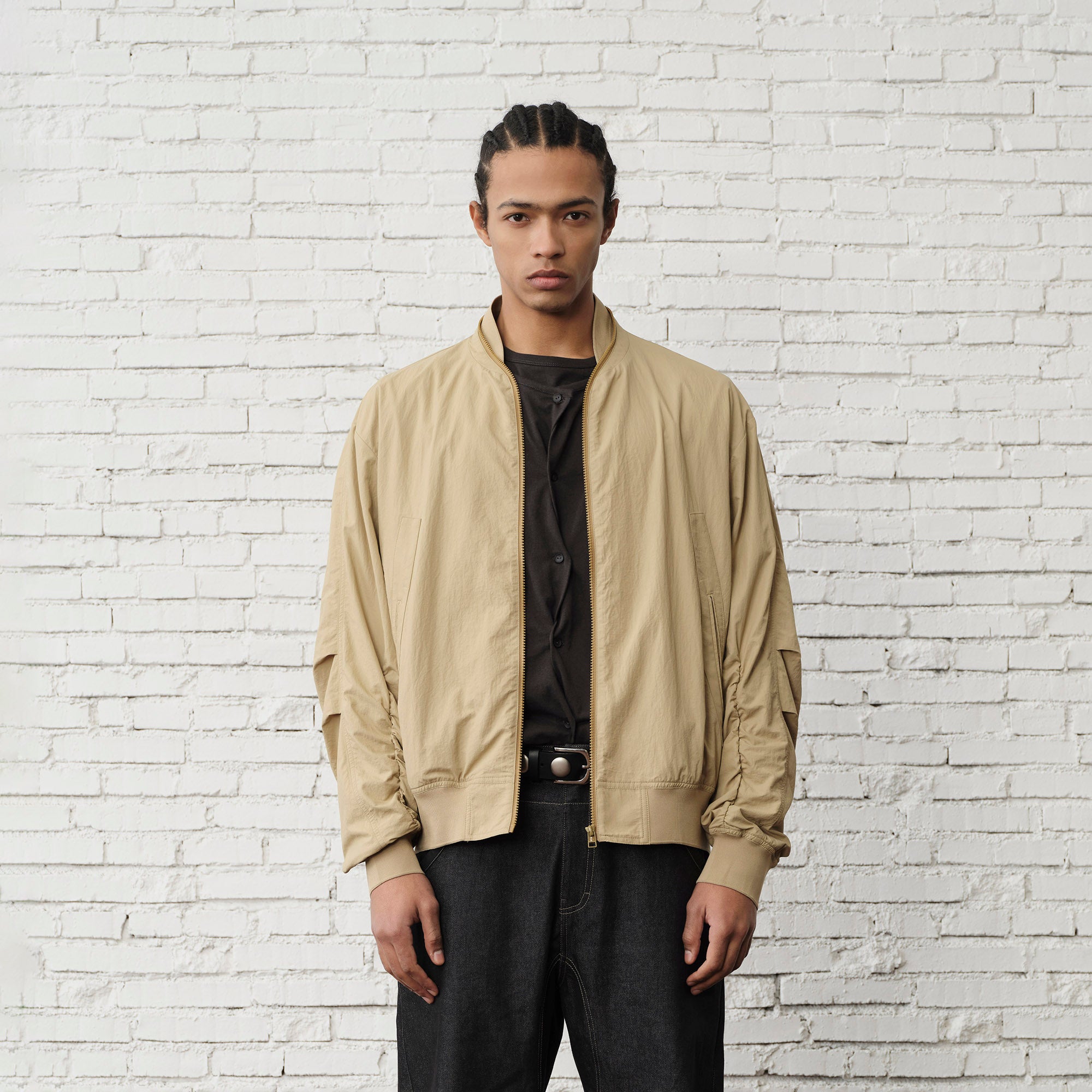 ORGANIC Ruched-Sleeve Bomber Jacket, premium urban and streetwear designers apparel on PROJECTISR.com, ORGANIC EMOTION