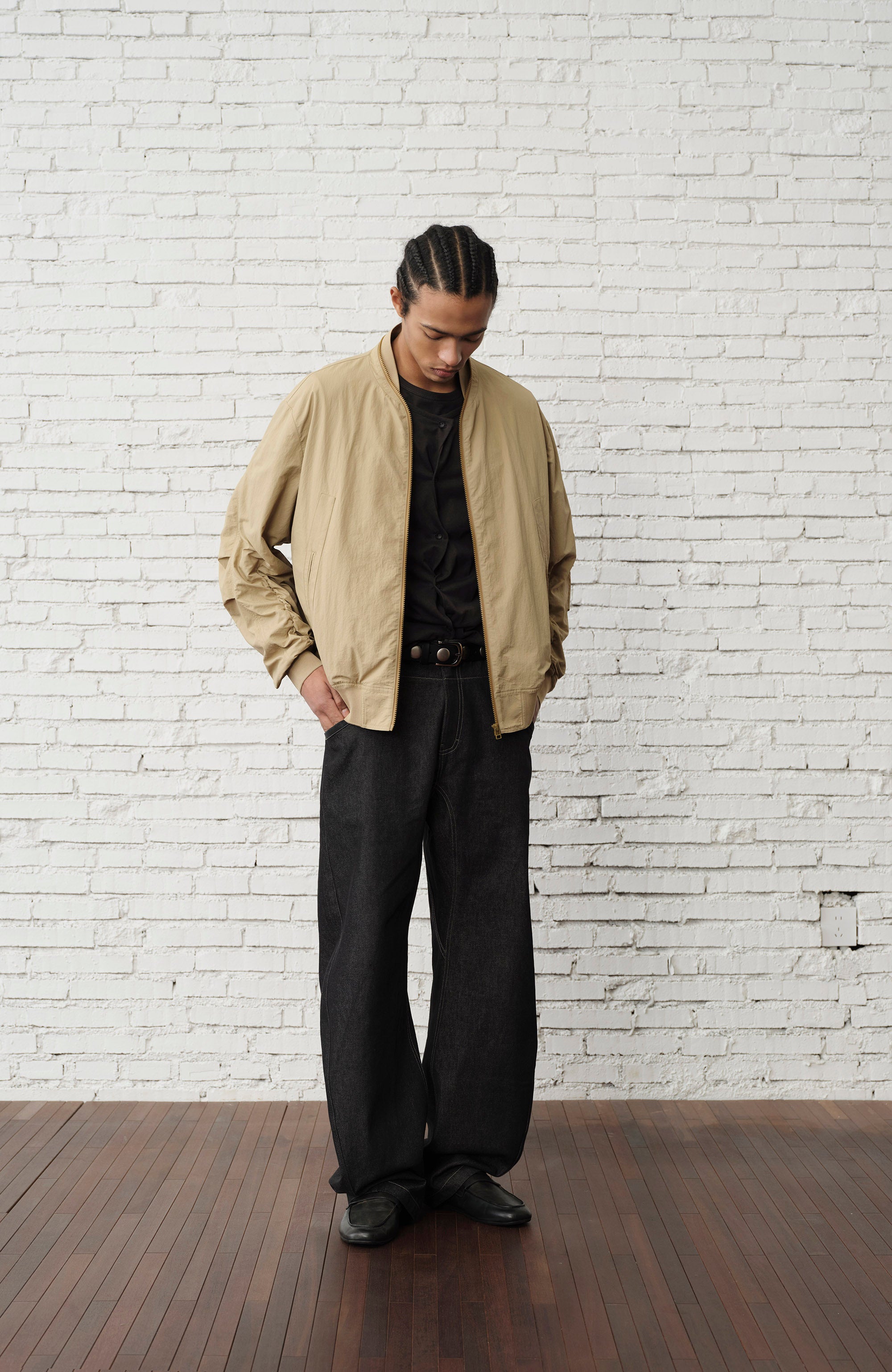 ORGANIC Ruched-Sleeve Bomber Jacket, premium urban and streetwear designers apparel on PROJECTISR.com, ORGANIC EMOTION