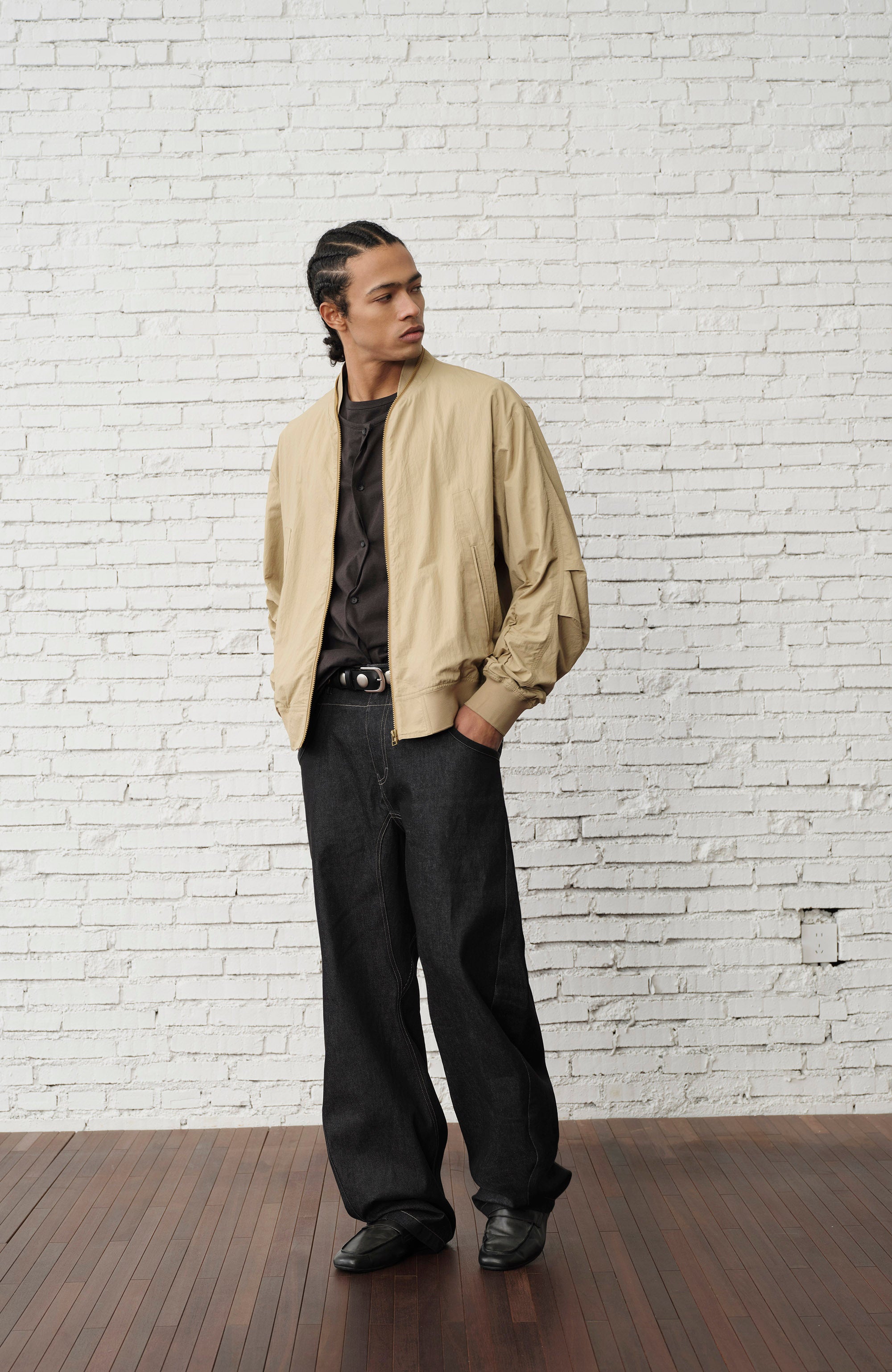 ORGANIC Ruched-Sleeve Bomber Jacket, premium urban and streetwear designers apparel on PROJECTISR.com, ORGANIC EMOTION