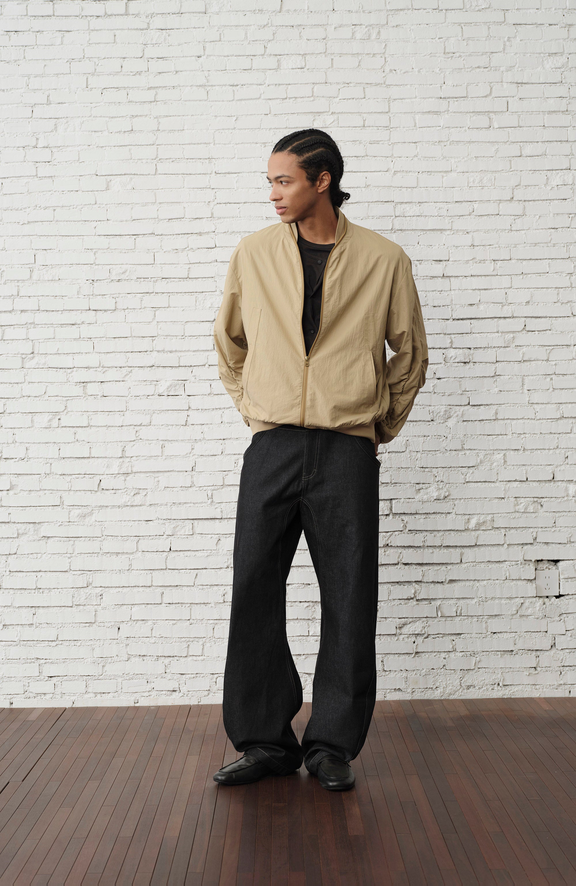 ORGANIC Ruched-Sleeve Bomber Jacket, premium urban and streetwear designers apparel on PROJECTISR.com, ORGANIC EMOTION