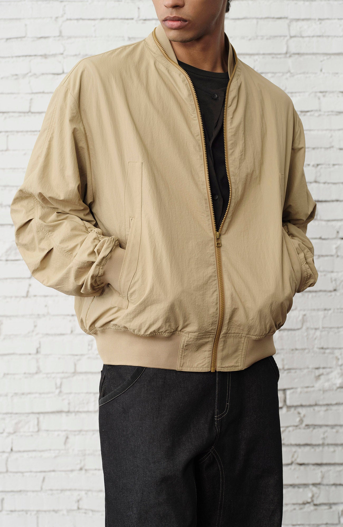 ORGANIC Ruched-Sleeve Bomber Jacket, premium urban and streetwear designers apparel on PROJECTISR.com, ORGANIC EMOTION
