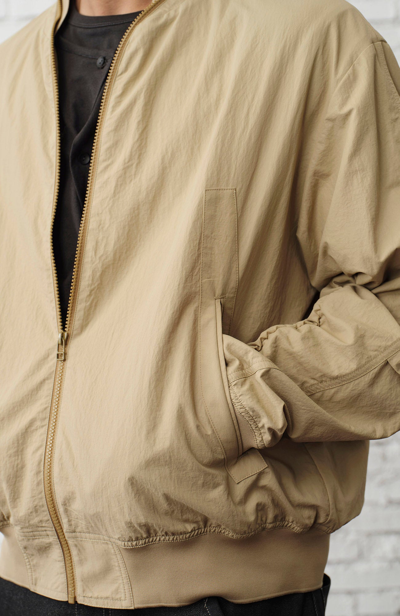 ORGANIC Ruched-Sleeve Bomber Jacket, premium urban and streetwear designers apparel on PROJECTISR.com, ORGANIC EMOTION