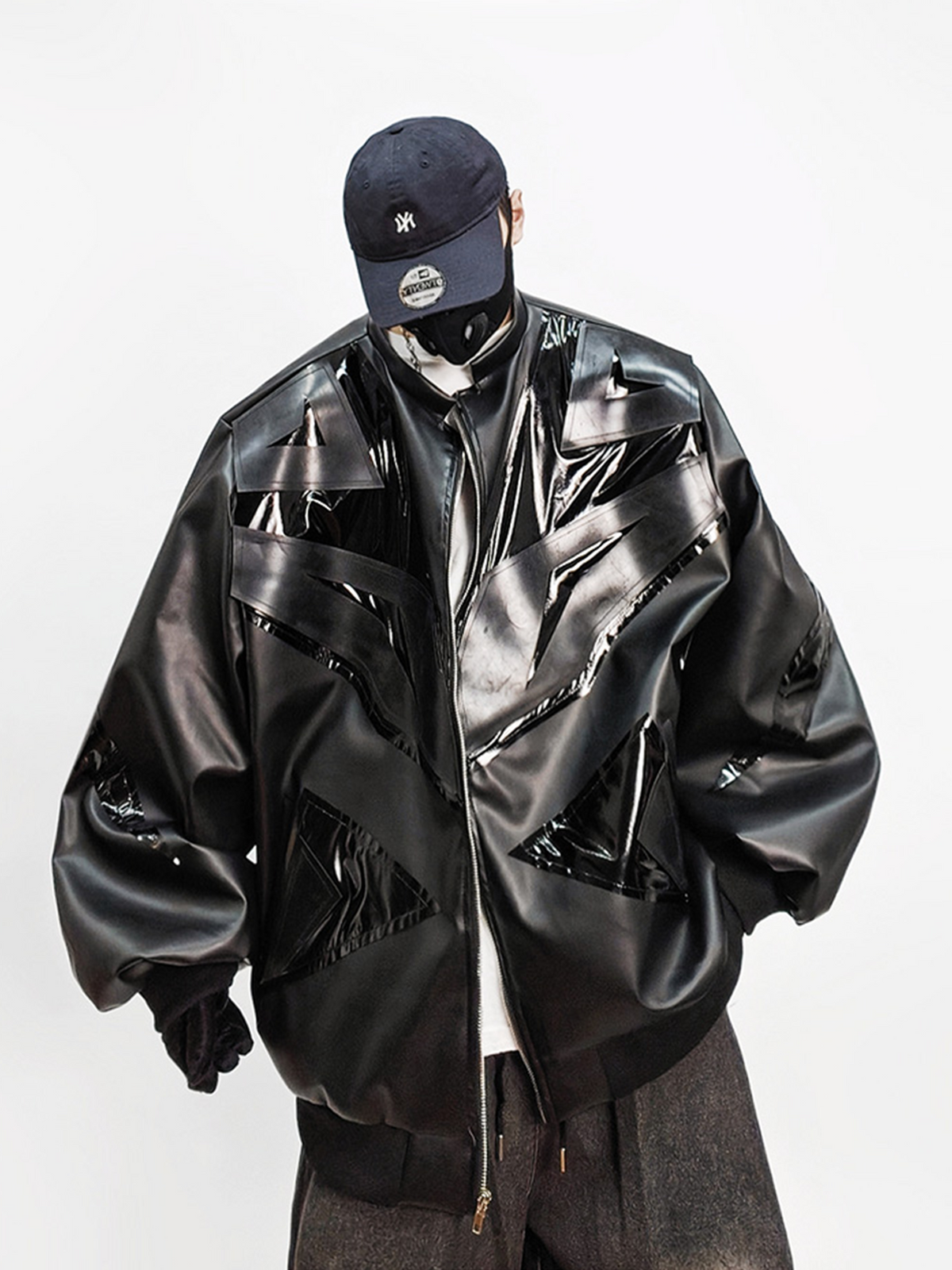 UUCSCC Faux Leather Oversized Baseball Bomber Jacket