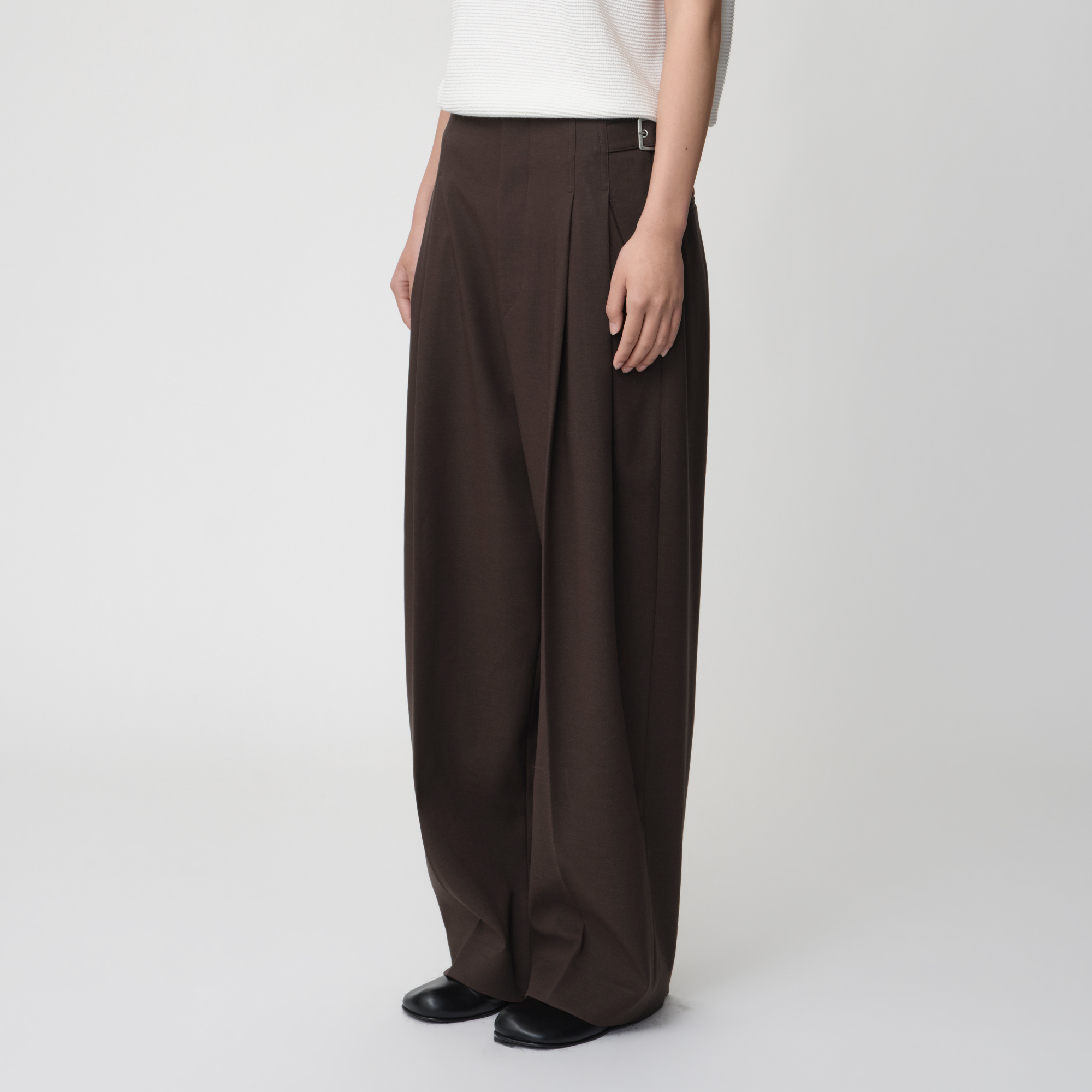 OPICLOTH Retro Double-Pleated Buckle-Tab Trousers, premium urban and streetwear designers apparel on PROJECTISR.com, OPICLOTH