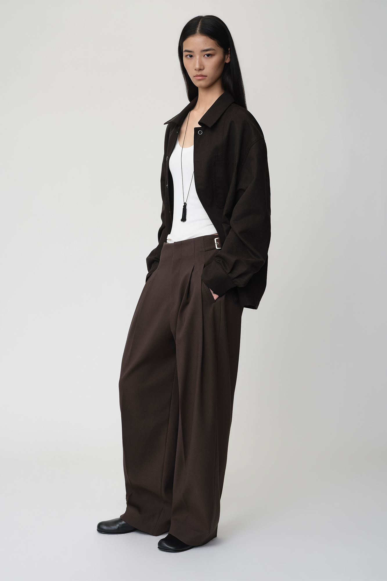 OPICLOTH Retro Double-Pleated Buckle-Tab Trousers, premium urban and streetwear designers apparel on PROJECTISR.com, OPICLOTH
