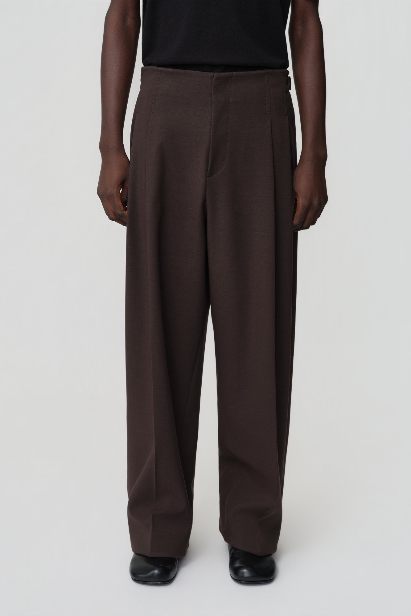 OPICLOTH Retro Double-Pleated Buckle-Tab Trousers, premium urban and streetwear designers apparel on PROJECTISR.com, OPICLOTH