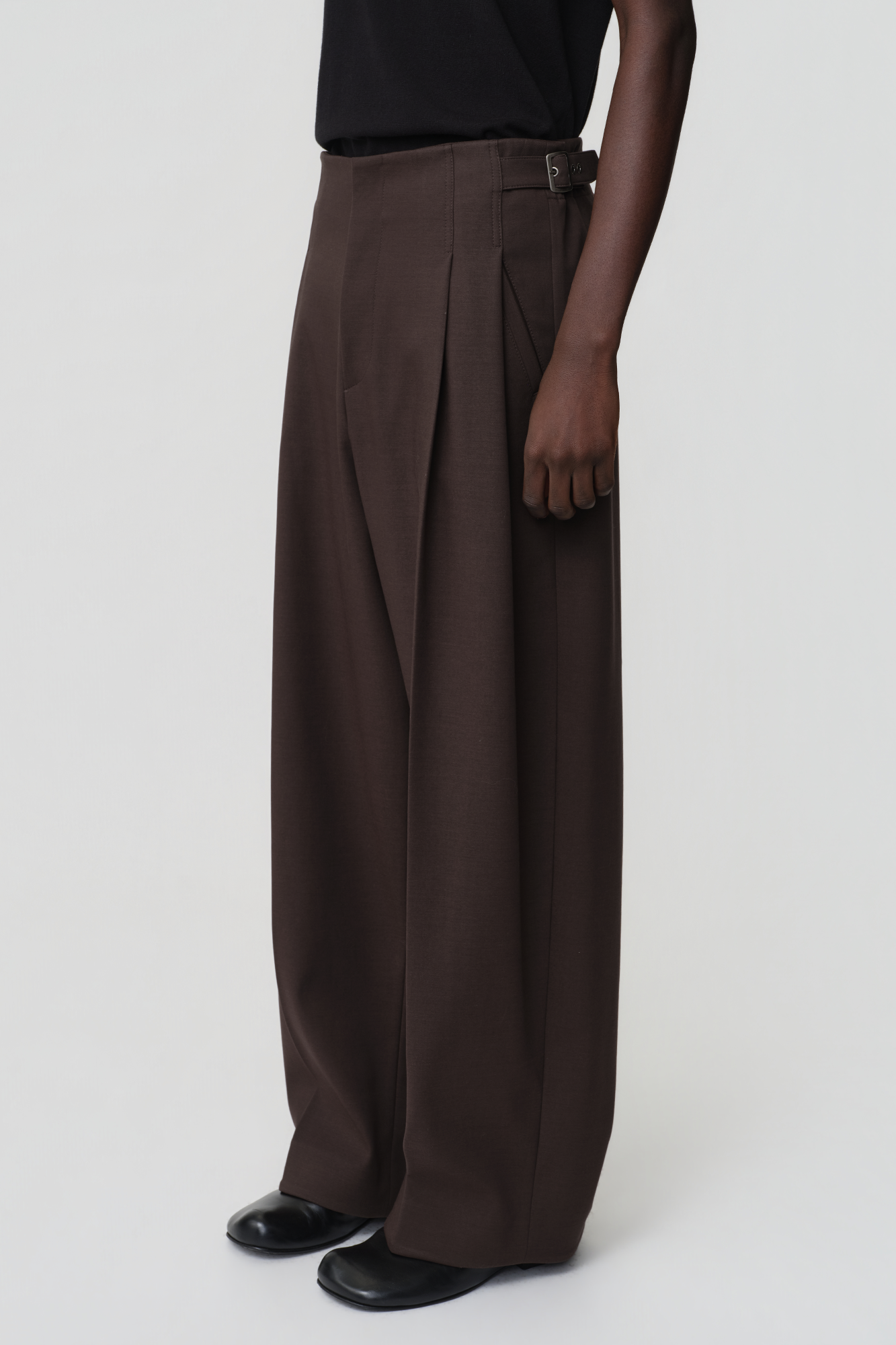 OPICLOTH Retro Double-Pleated Buckle-Tab Trousers, premium urban and streetwear designers apparel on PROJECTISR.com, OPICLOTH