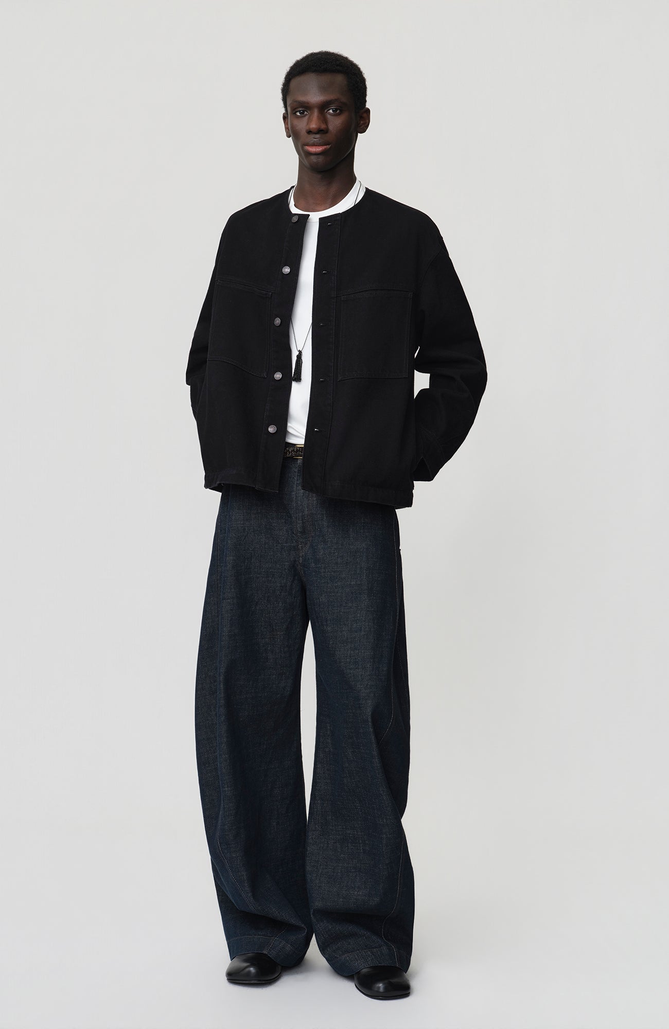 OPICLOTH Collarless Curve-Sleeve Jacket, premium urban and streetwear designers apparel on PROJECTISR.com, OPICLOTH