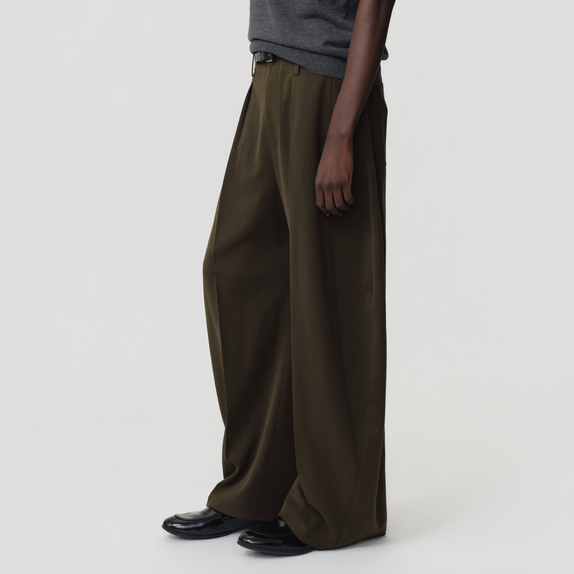 OPICLOTH Wool-Blend Double-Pleated Curved Trousers, premium urban and streetwear designers apparel on PROJECTISR.com, OPICLOTH