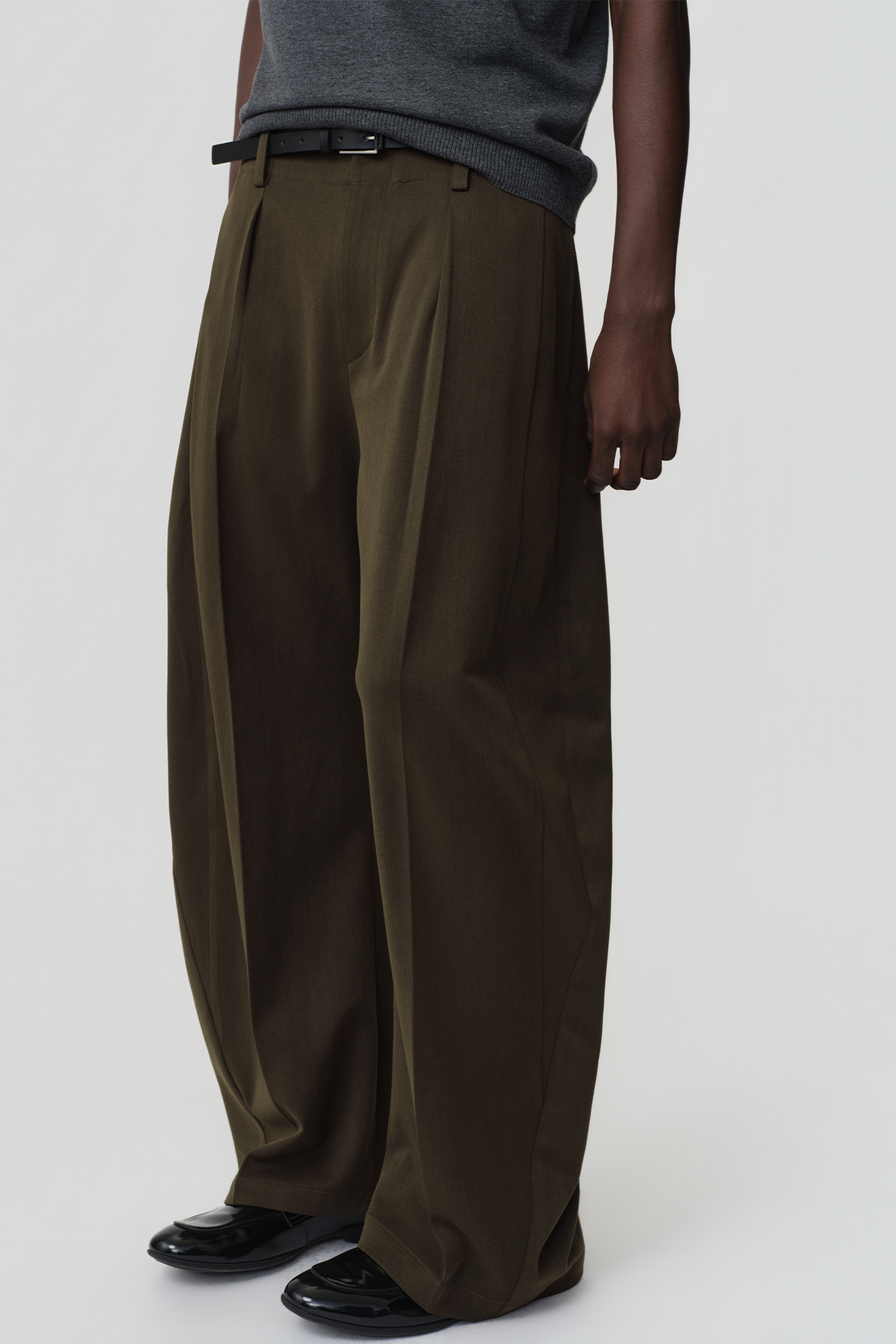 OPICLOTH Wool-Blend Double-Pleated Curved Trousers, premium urban and streetwear designers apparel on PROJECTISR.com, OPICLOTH