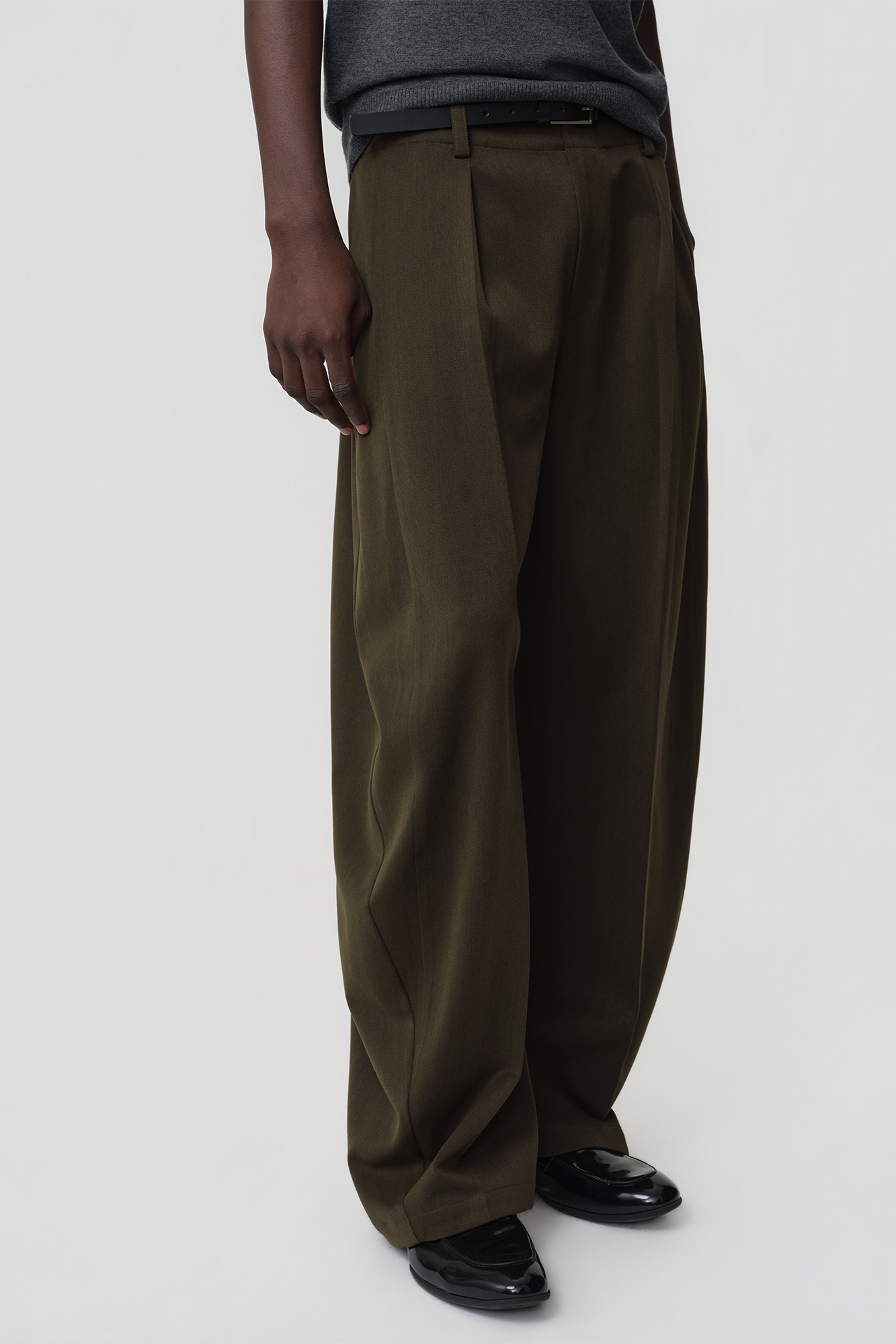 OPICLOTH Wool-Blend Double-Pleated Curved Trousers, premium urban and streetwear designers apparel on PROJECTISR.com, OPICLOTH