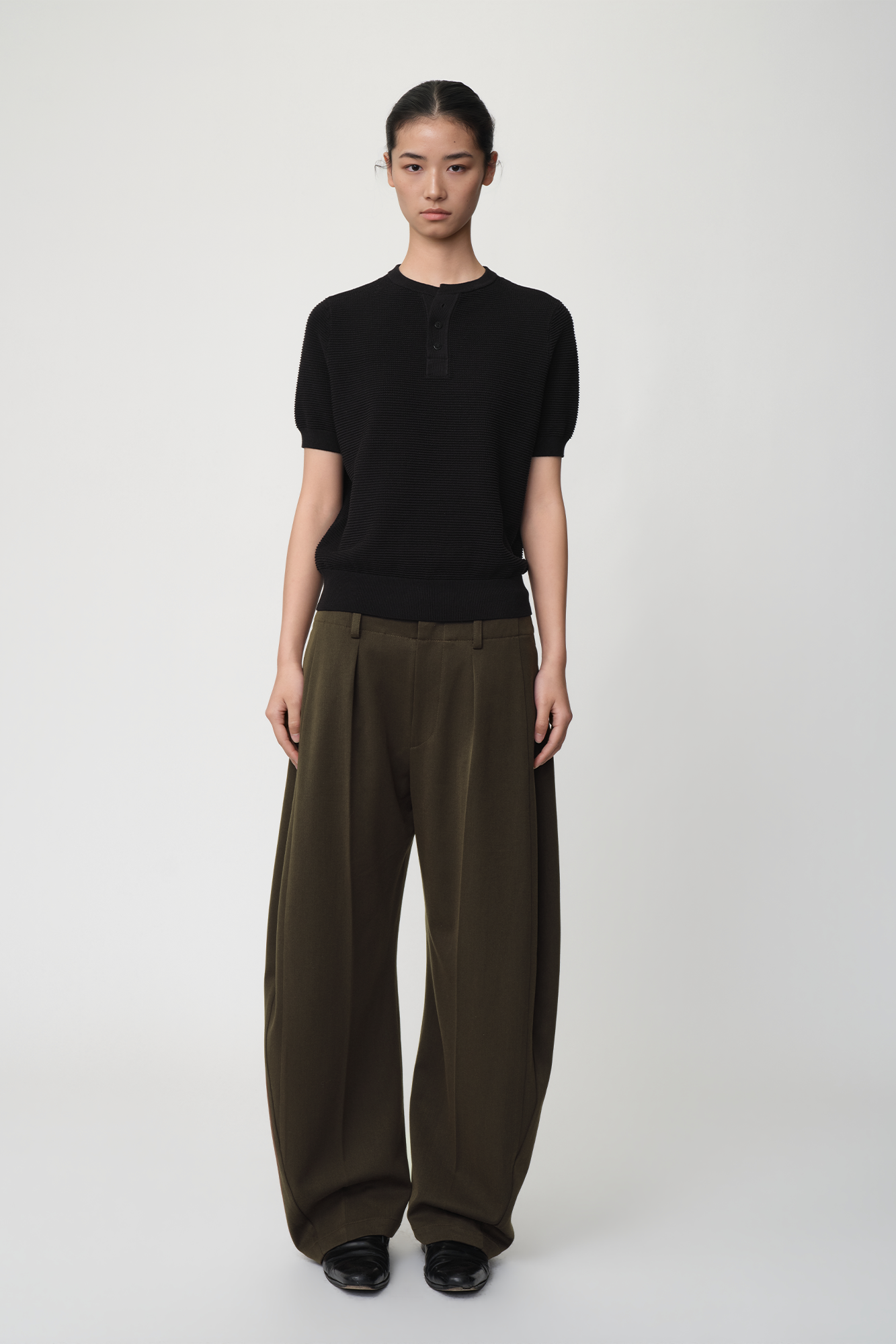 OPICLOTH Wool-Blend Double-Pleated Curved Trousers, premium urban and streetwear designers apparel on PROJECTISR.com, OPICLOTH