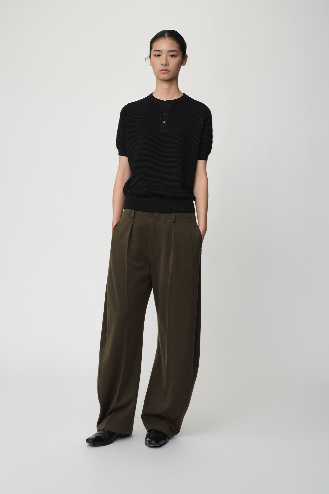 OPICLOTH Wool-Blend Double-Pleated Curved Trousers, premium urban and streetwear designers apparel on PROJECTISR.com, OPICLOTH