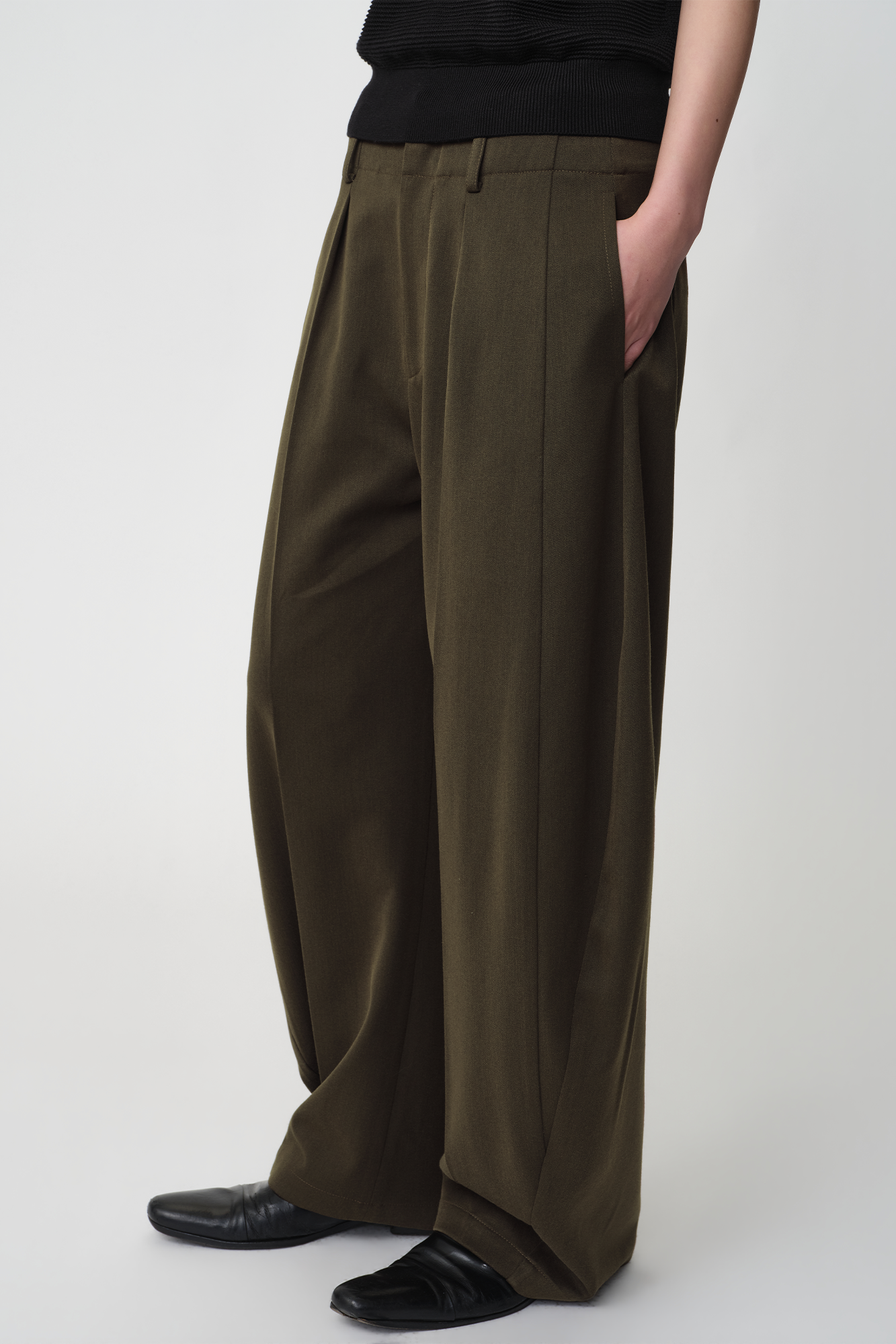 OPICLOTH Wool-Blend Double-Pleated Curved Trousers, premium urban and streetwear designers apparel on PROJECTISR.com, OPICLOTH