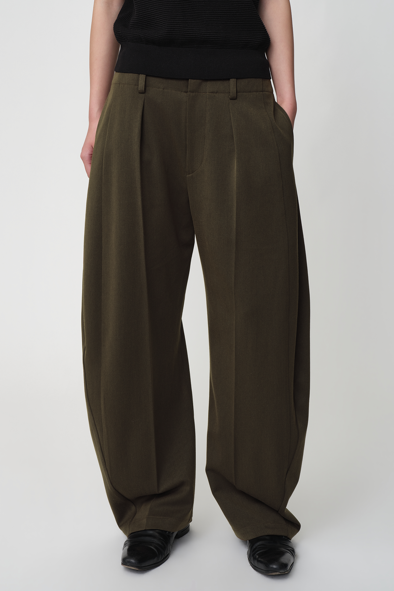 OPICLOTH Wool-Blend Double-Pleated Curved Trousers, premium urban and streetwear designers apparel on PROJECTISR.com, OPICLOTH