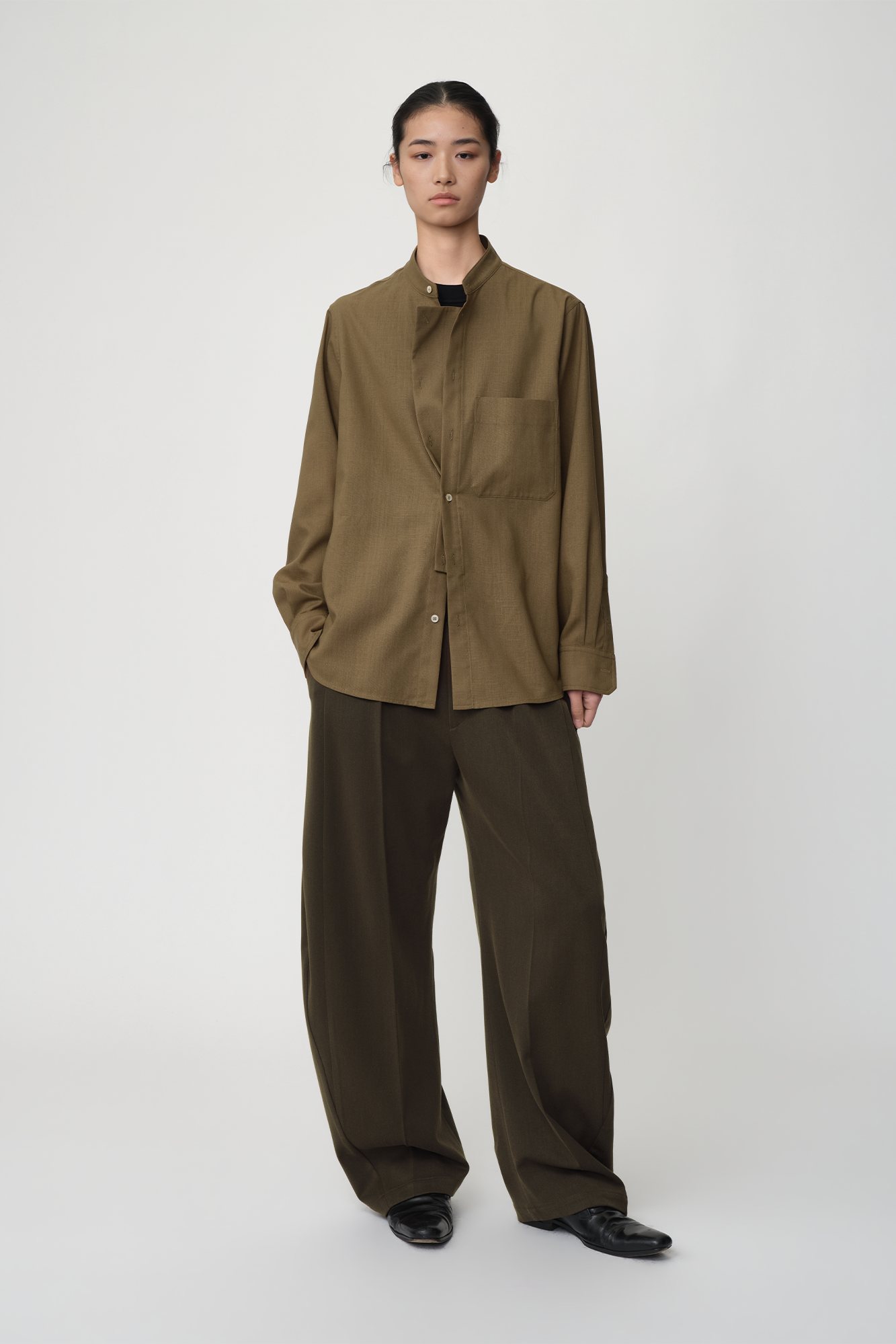 OPICLOTH Wool-Blend Double-Pleated Curved Trousers, premium urban and streetwear designers apparel on PROJECTISR.com, OPICLOTH