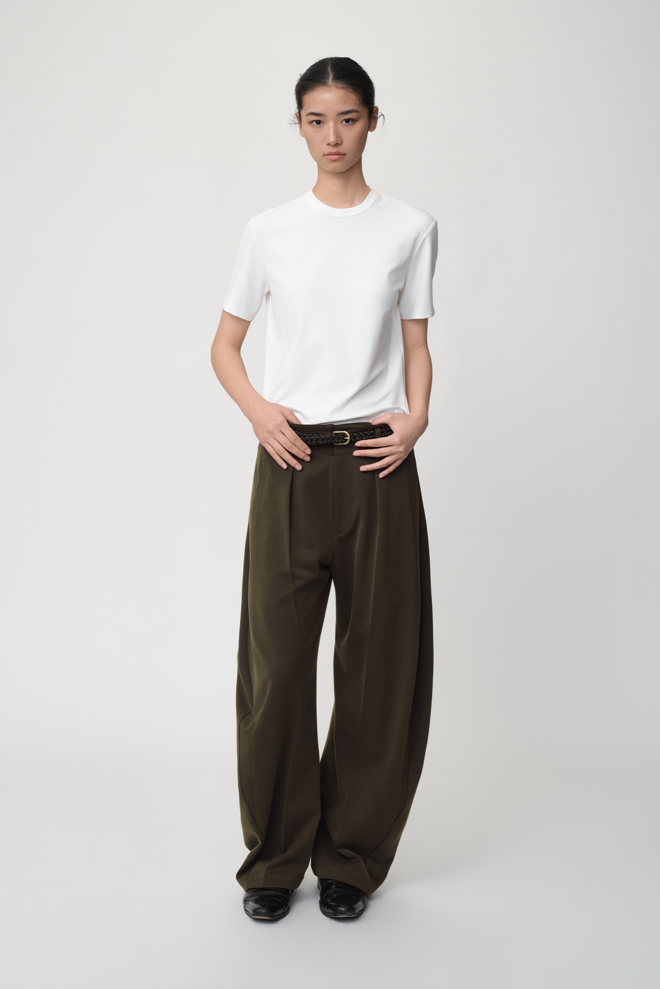 OPICLOTH Wool-Blend Double-Pleated Curved Trousers, premium urban and streetwear designers apparel on PROJECTISR.com, OPICLOTH