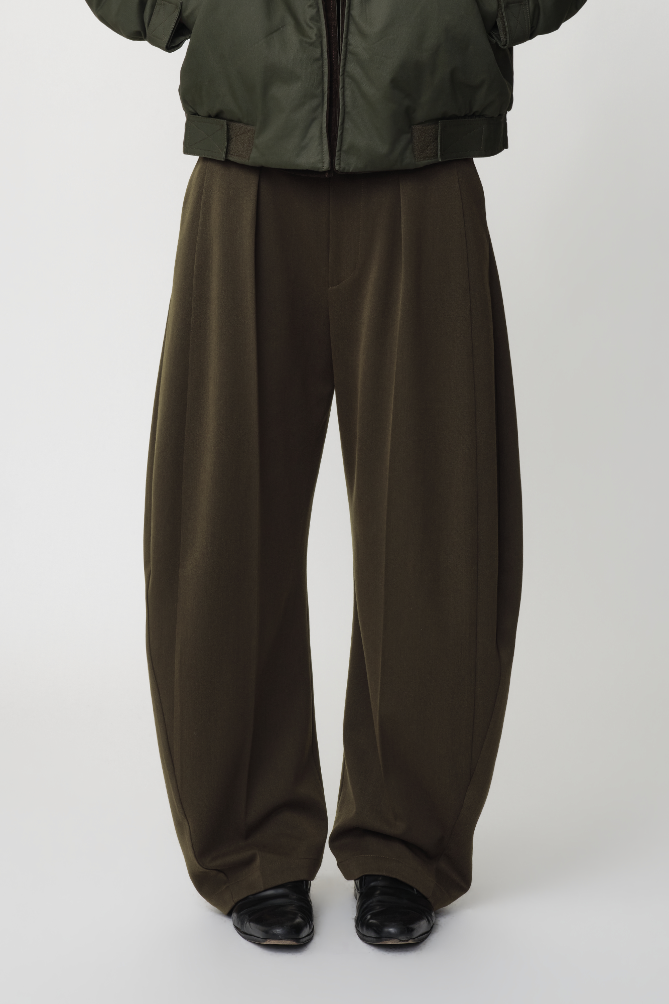 OPICLOTH Wool-Blend Double-Pleated Curved Trousers, premium urban and streetwear designers apparel on PROJECTISR.com, OPICLOTH