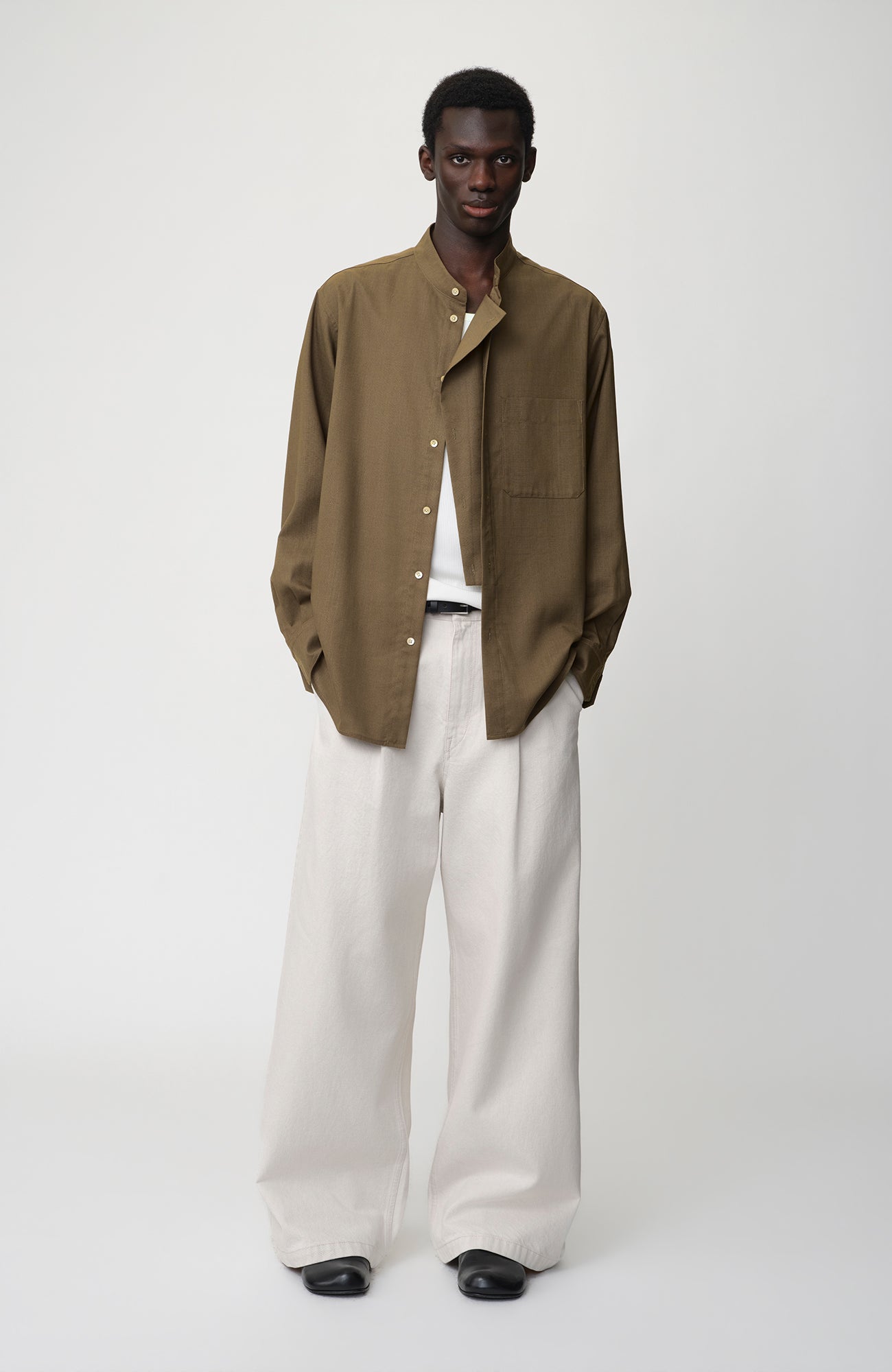 OPICLOTH Layered-Placket Stand-Collar Shirt, premium urban and streetwear designers apparel on PROJECTISR.com, OPICLOTH